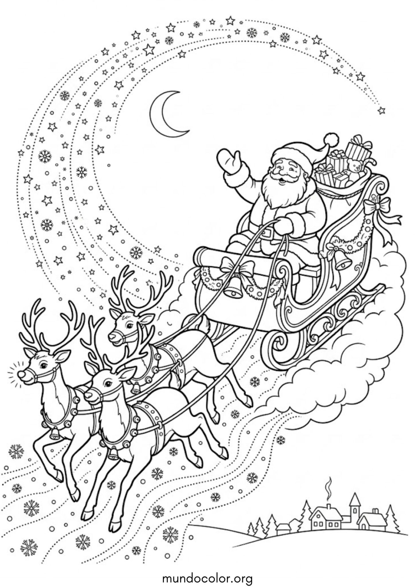 Dibujo de Papá Noel en su trineo para colorear