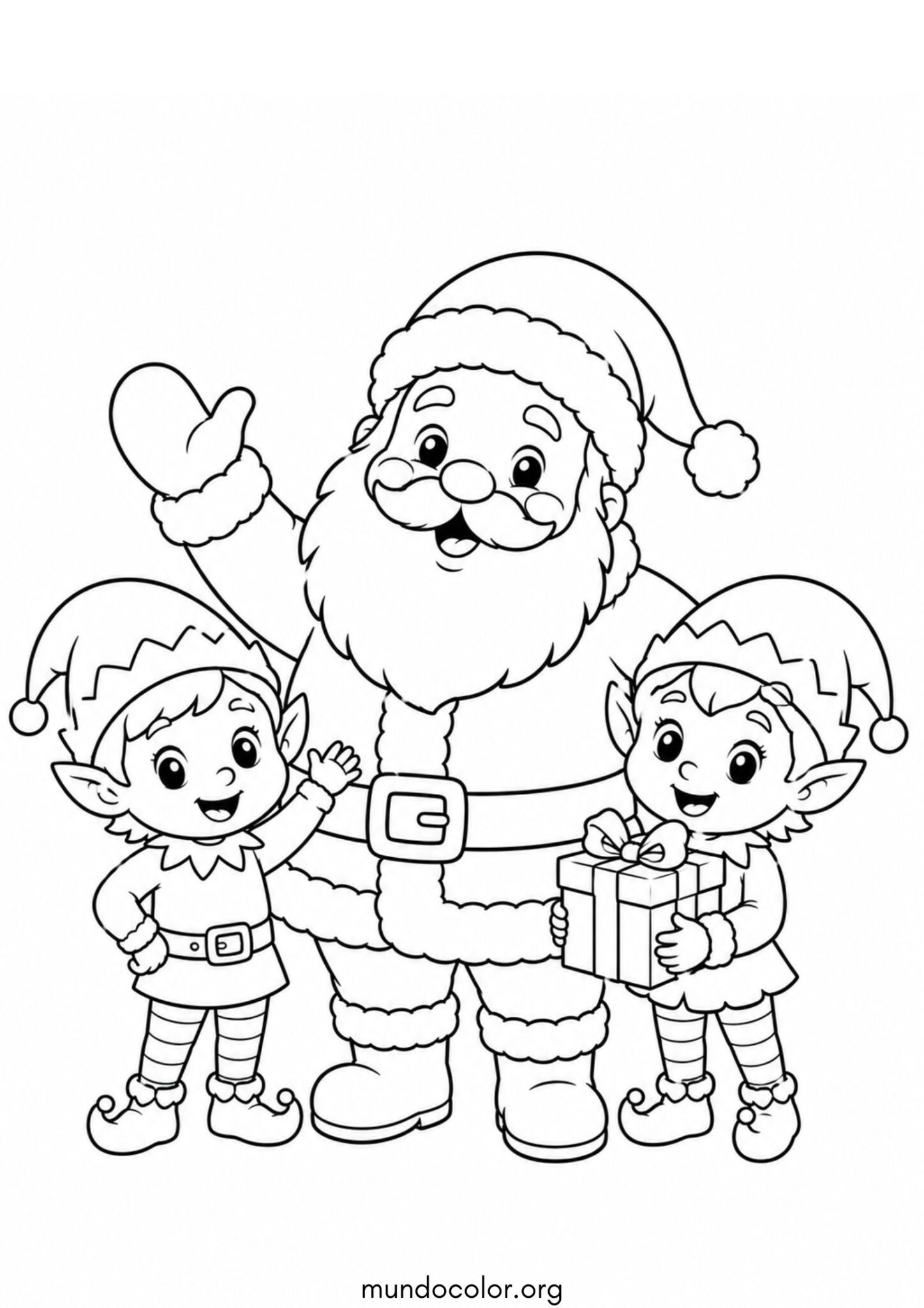 Dibujo de Papá Noel и los elfos de Navidad para imprimir Dibujo de Papá Noel и los elfos de Navidad para colorear