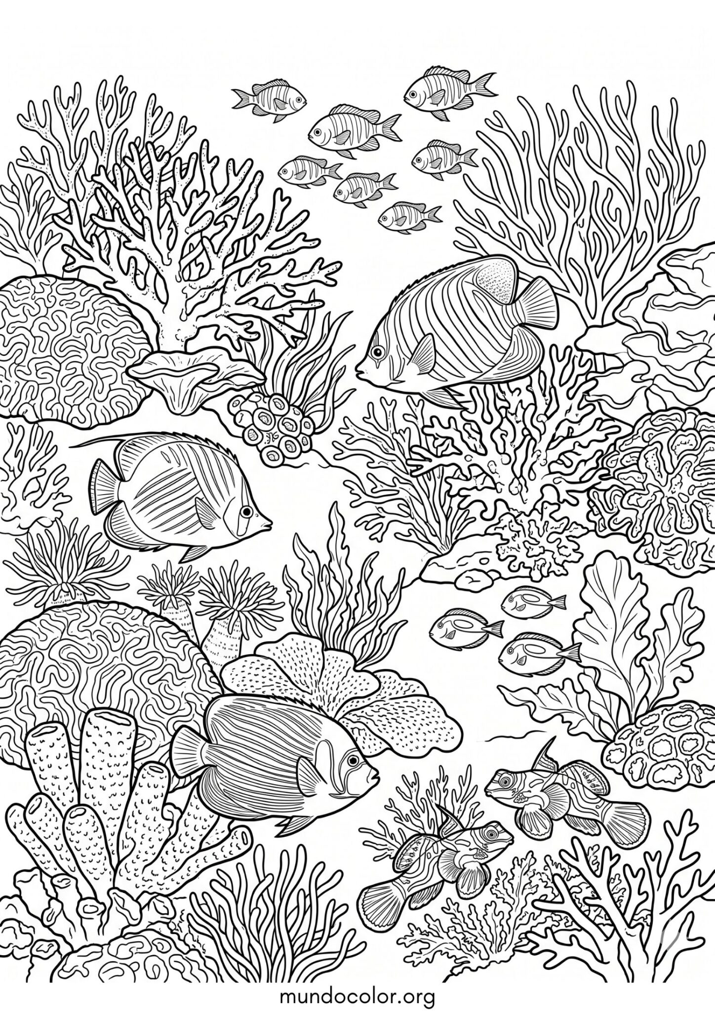 Dibujo de Peces nadando en el arrecife de coral para colorear
