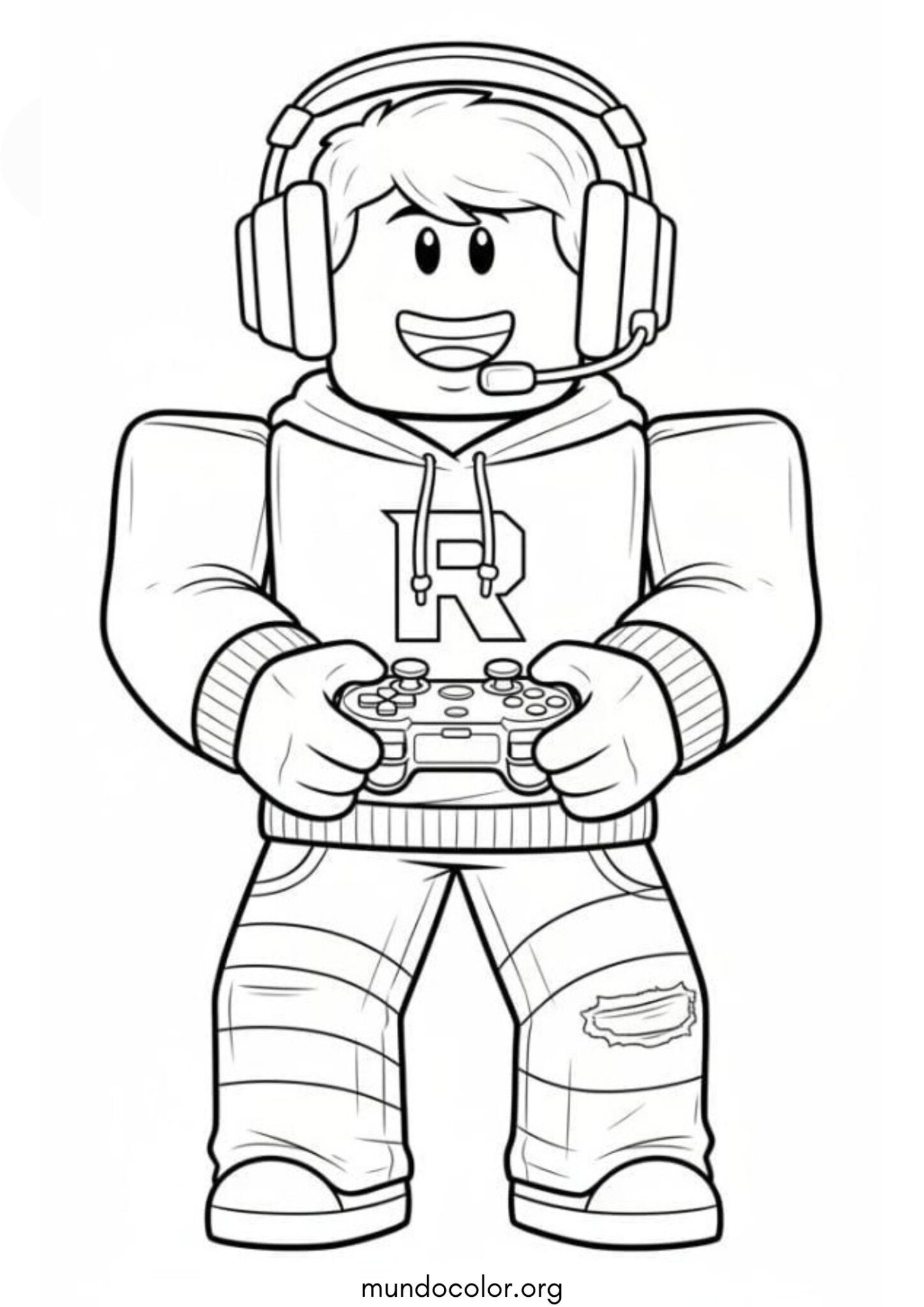 Dibujo de Personaje de Roblox con auriculares и gamepad para imprimir Dibujo de Personaje de Roblox con auriculares и gamepad para colorear