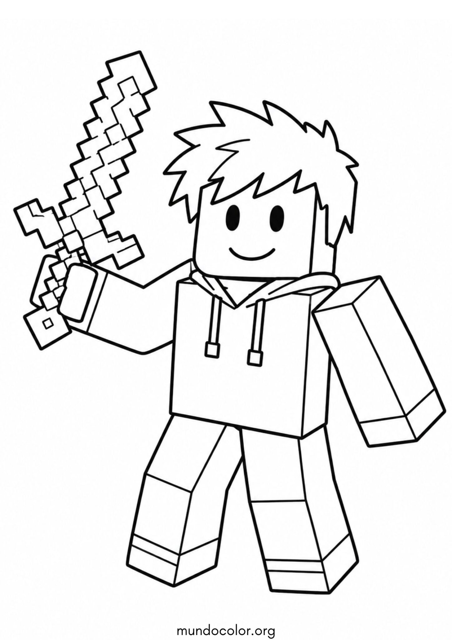 Dibujo de Personaje de Roblox con espada de Minecraft para colorear