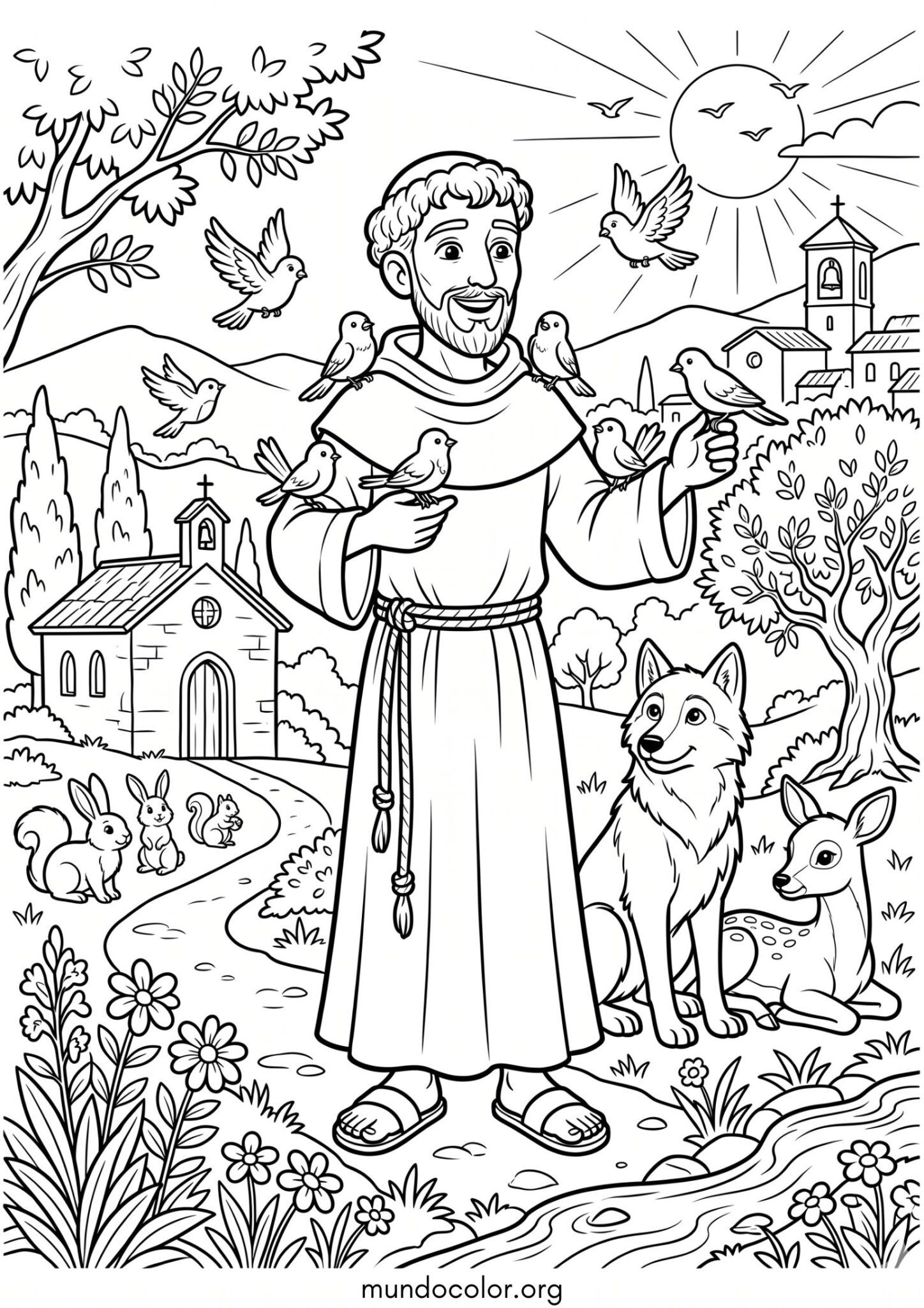 Dibujo de San Francisco de Asís animado para imprimir Dibujo de San Francisco de Asís animado para colorear