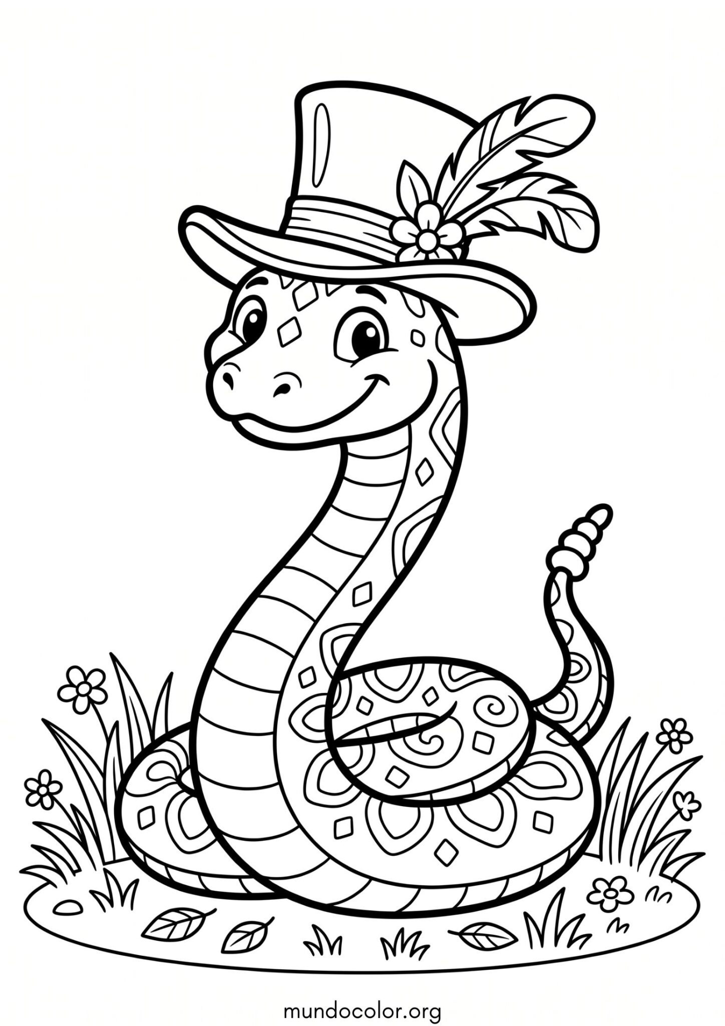Dibujo de Serpiente con sombrero para colorear