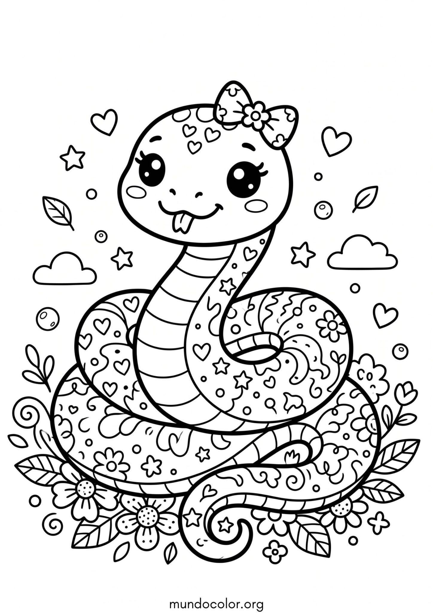 Dibujo de Serpiente kawaii para colorear