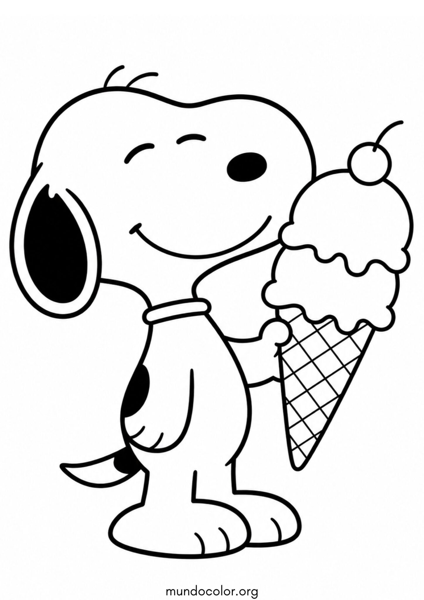 Dibujo de Snoopy con un helado para imprimir Dibujo de Snoopy con un helado para colorear