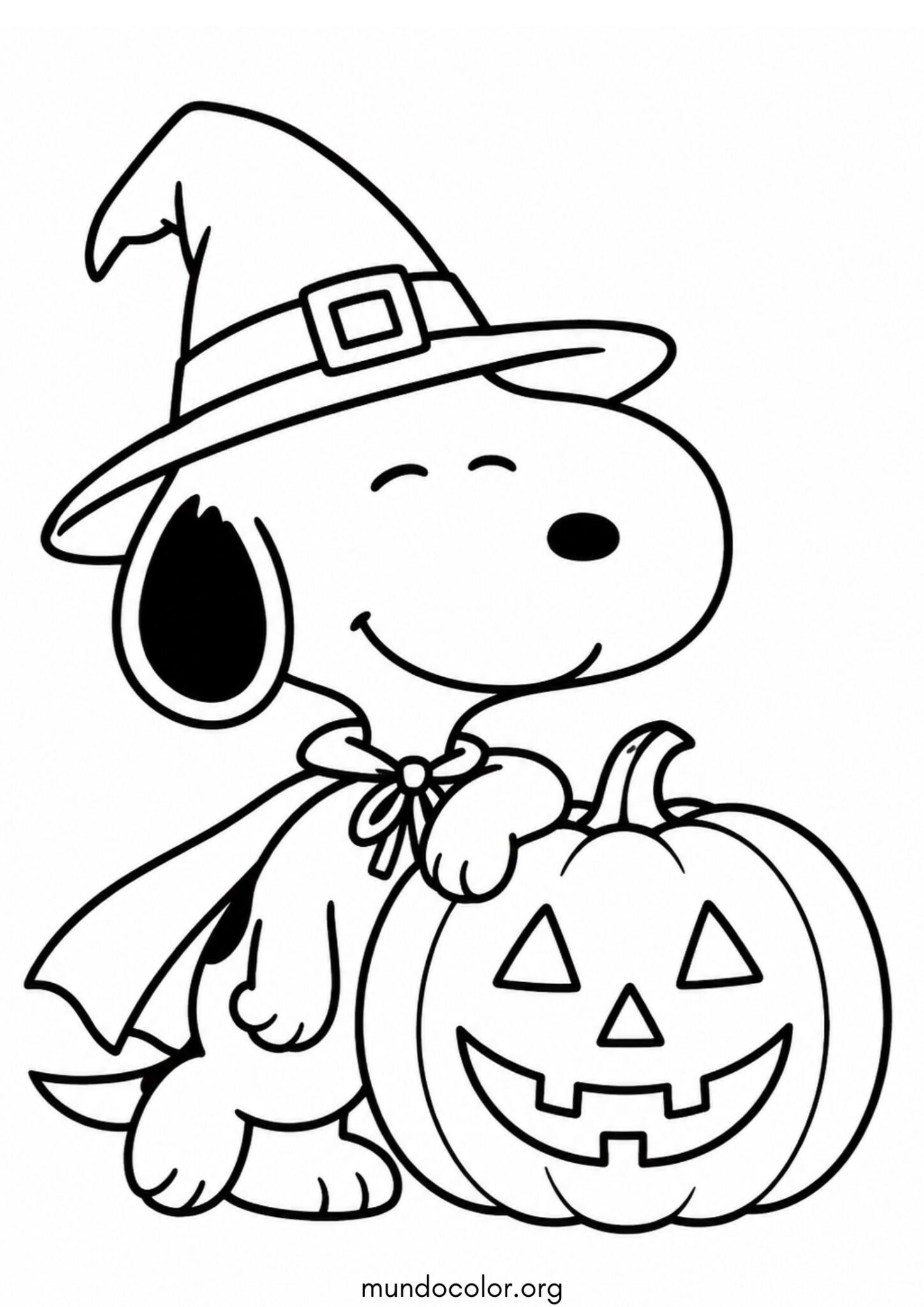 Dibujo de Snoopy con una calabaza de Halloween para colorear