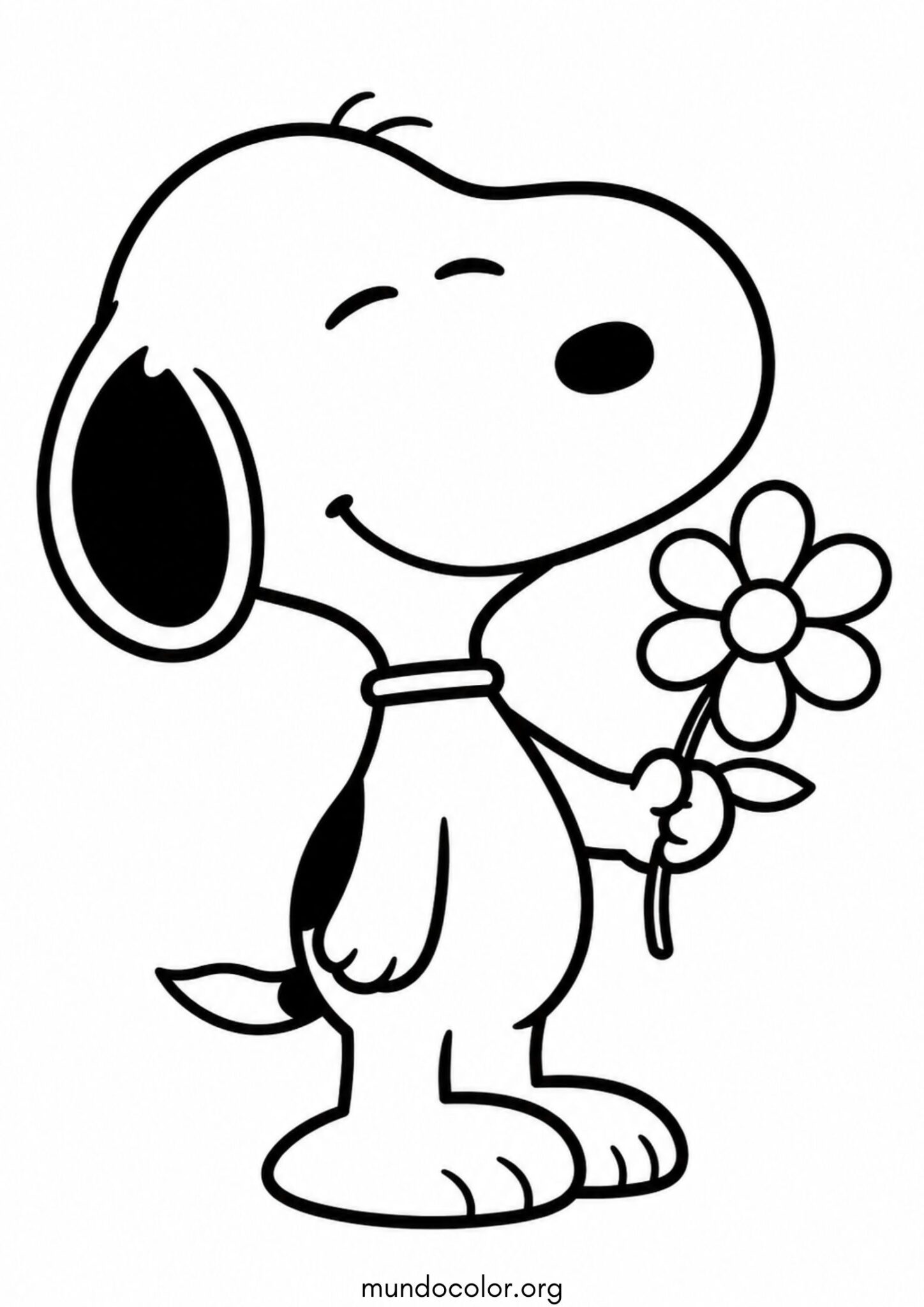Dibujo de Snoopy con una flor para colorear