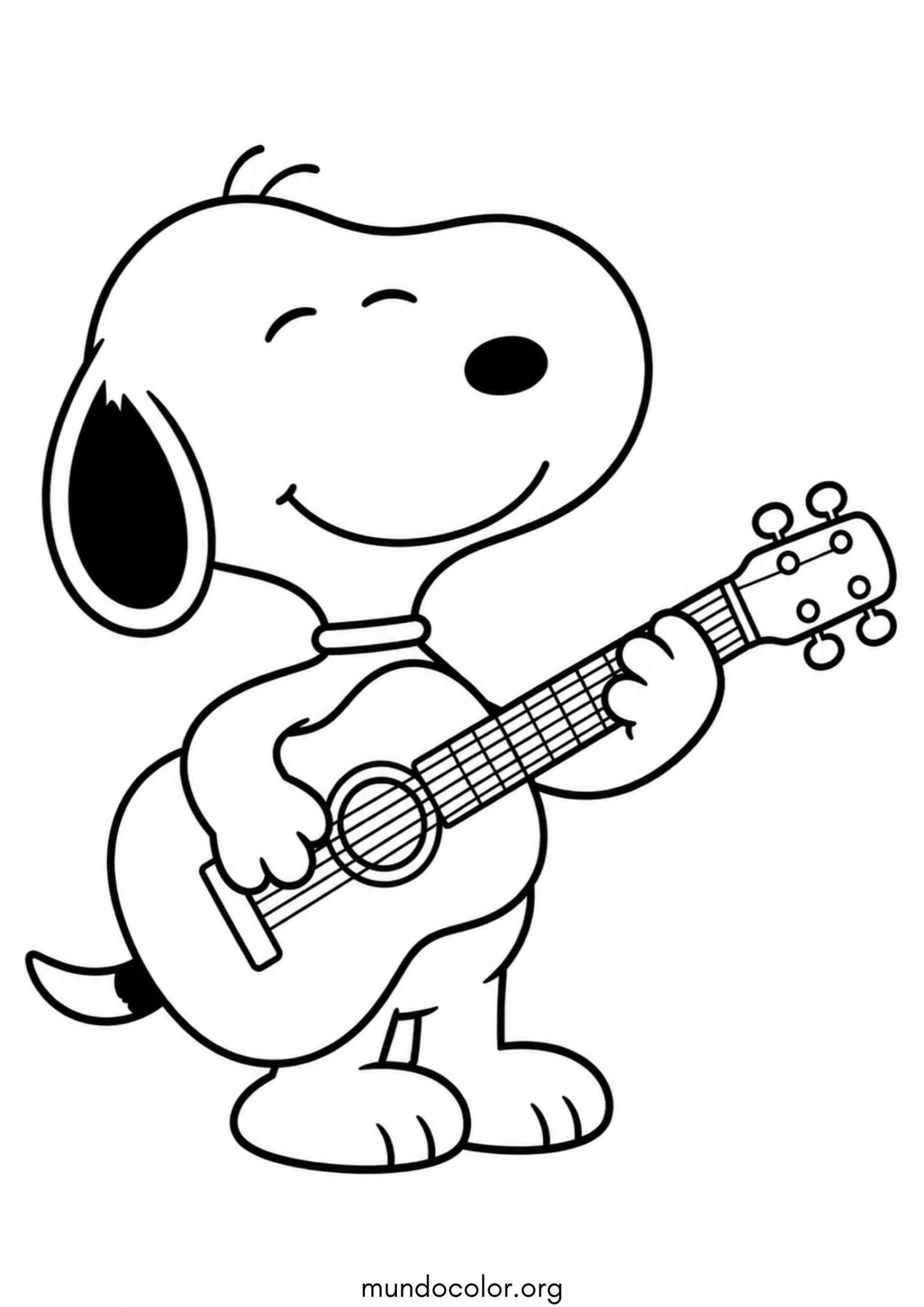 Dibujo de Snoopy con una guitarra para imprimir Dibujo de Snoopy con una guitarra para colorear
