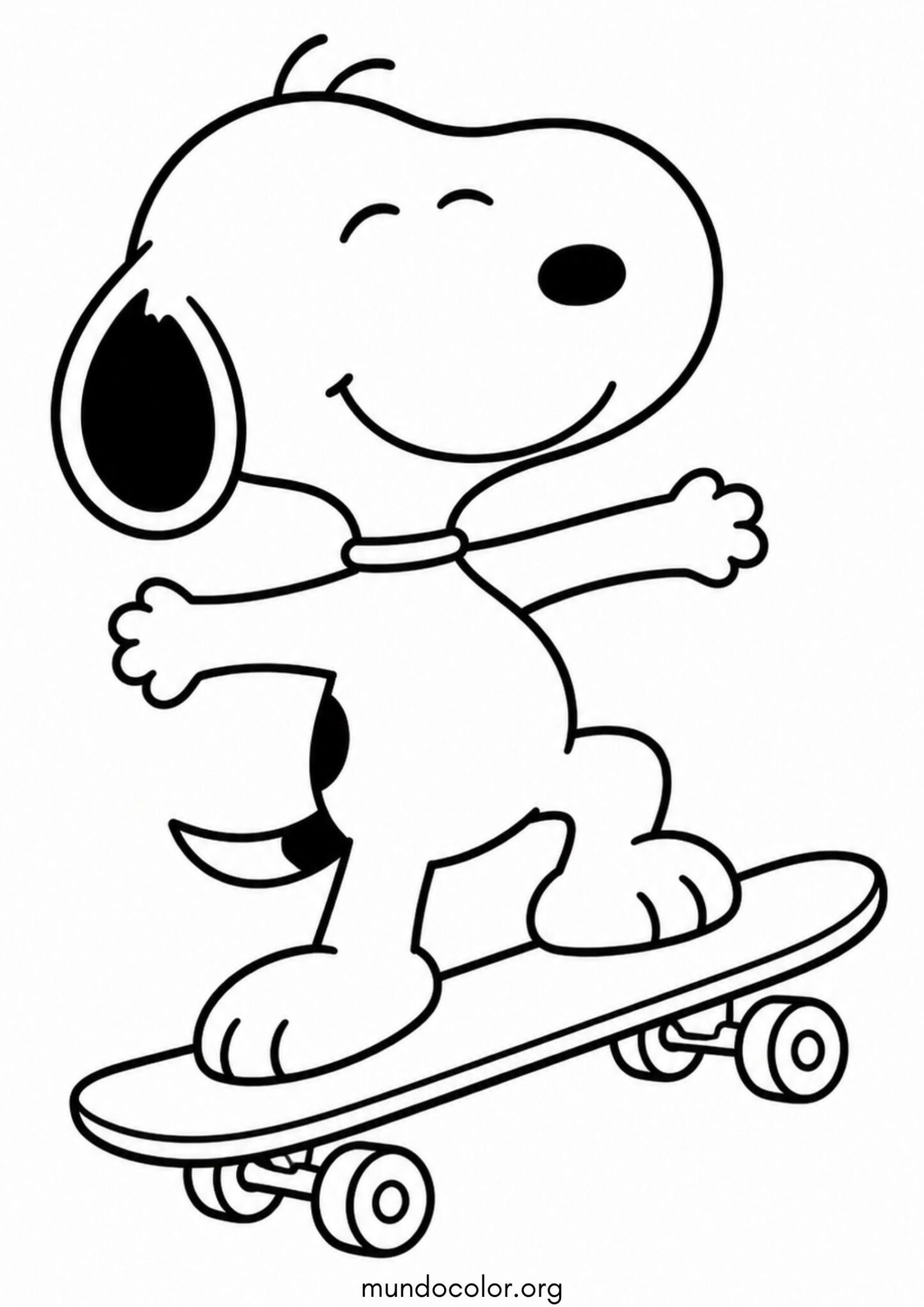 Dibujo de Snoopy en patineta para imprimir Dibujo de Snoopy en patineta para colorear