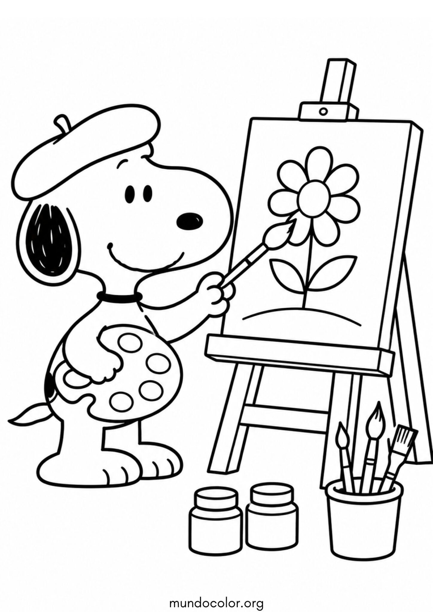 Dibujo de Snoopy pintor para imprimir Dibujo de Snoopy pintor para colorear