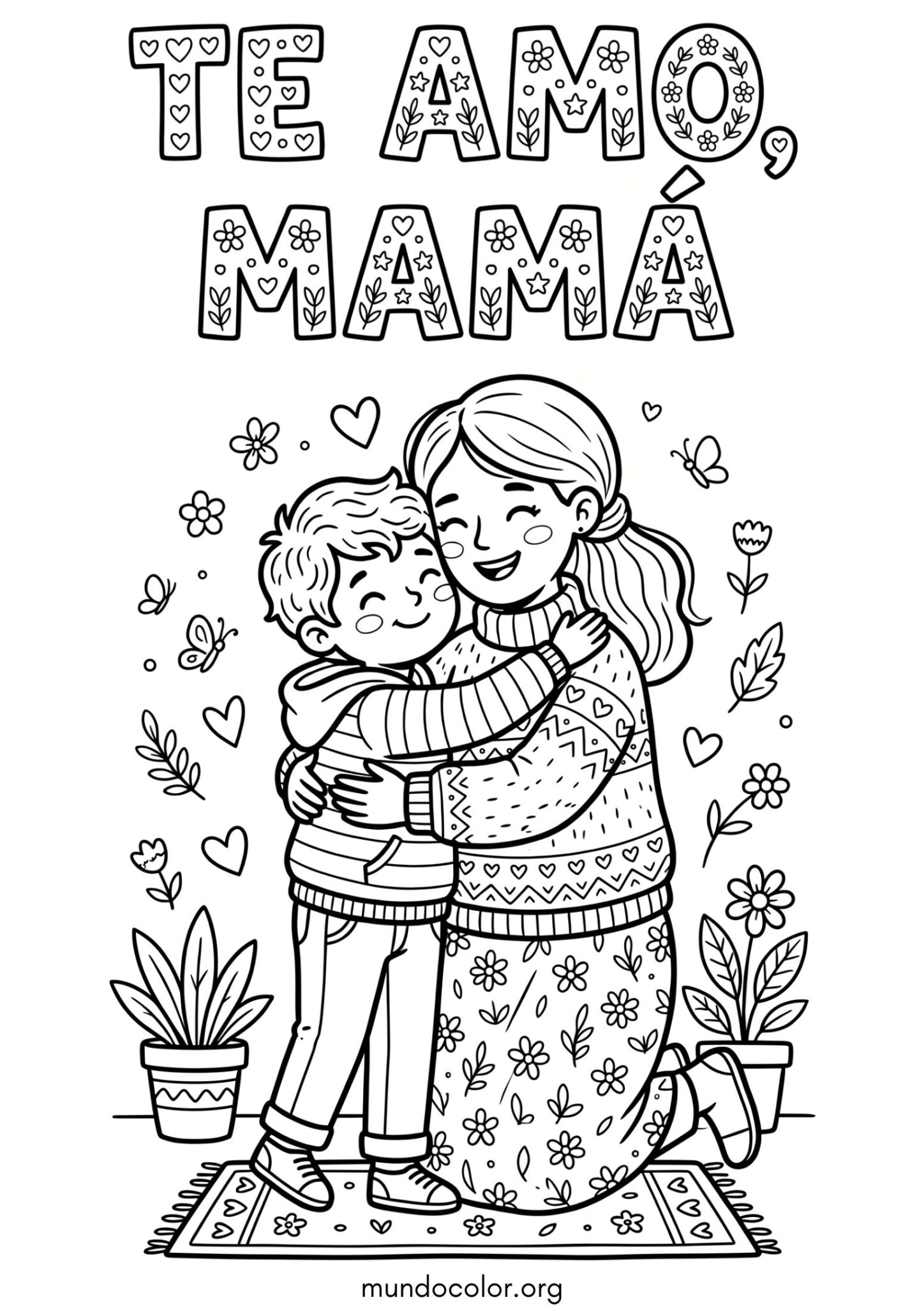 Dibujo de Te amo, mamá para colorear
