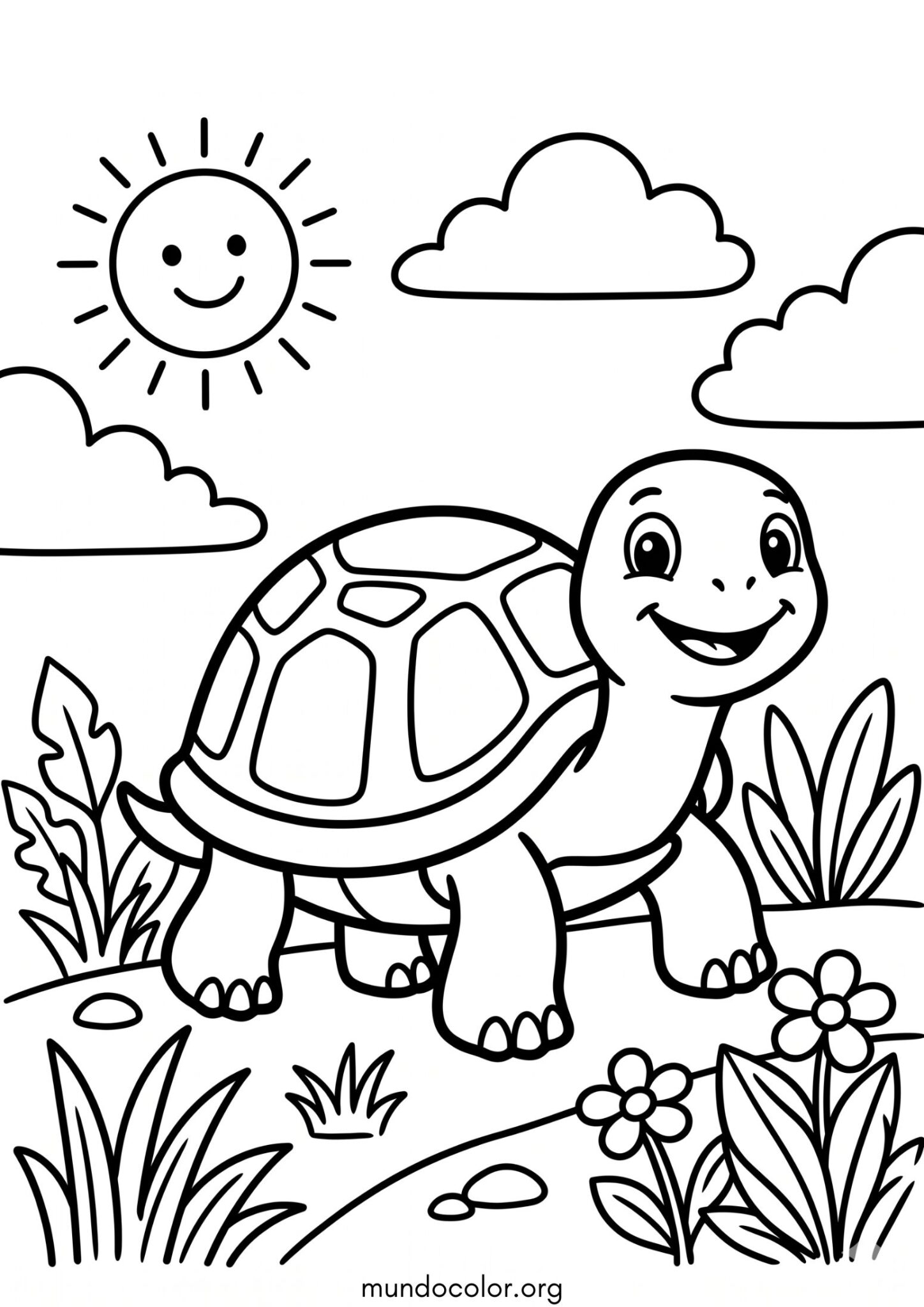 Dibujo de Tortuga fácil para niños de preescolar para colorear