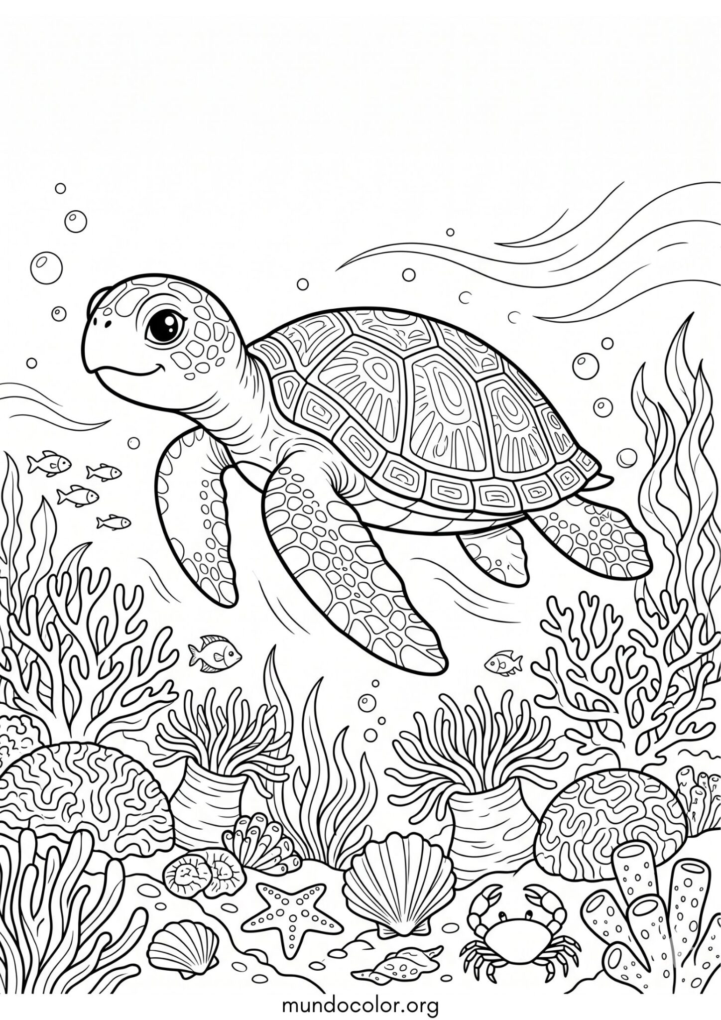Dibujo de Tortuga marina en el arrecife para colorear