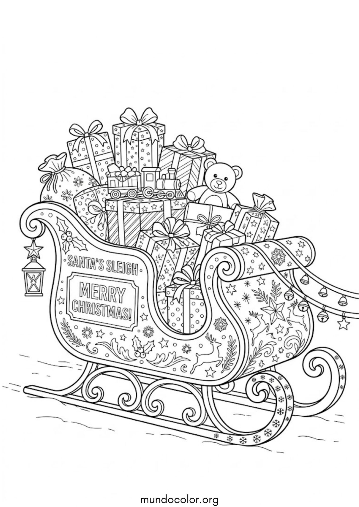 Dibujo de Trineo de Papá Noel para colorear