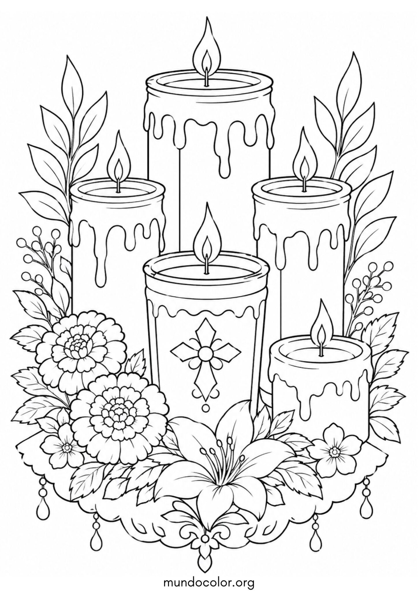 Dibujo de Velas del Día de Todos los Santos para colorear