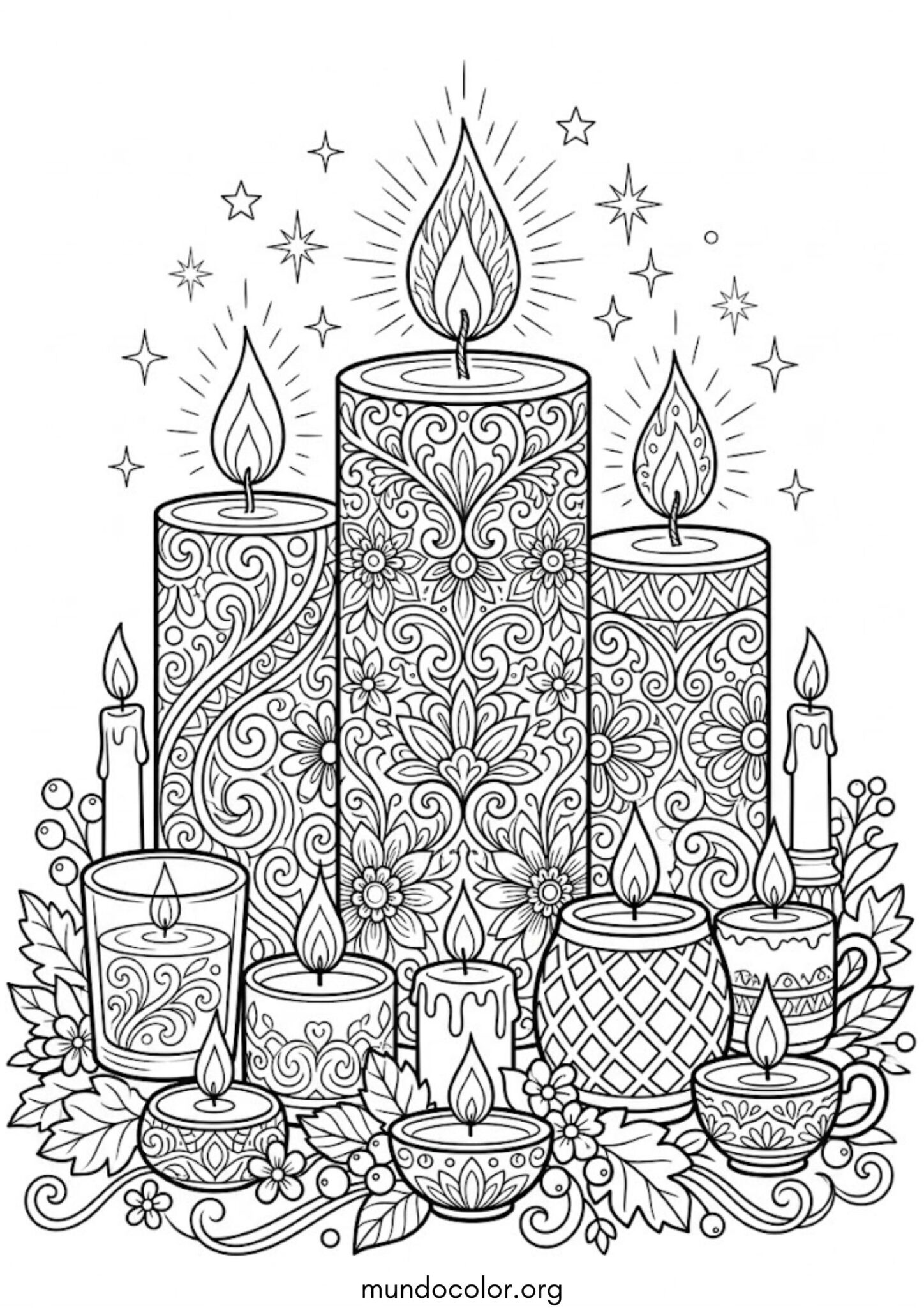 Dibujo de Velas encendidas para colorear