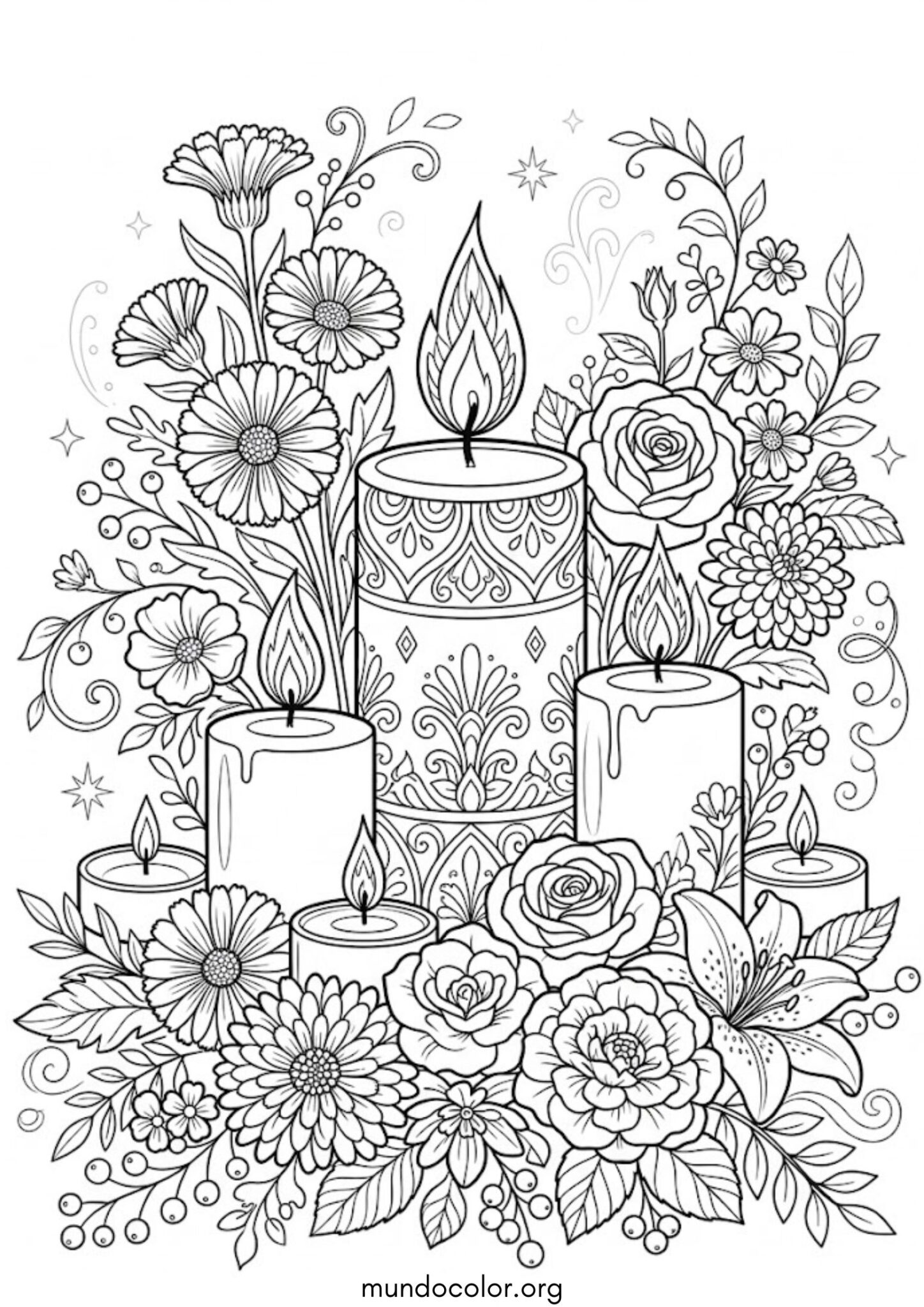 Dibujo de Velas y flores para colorear
