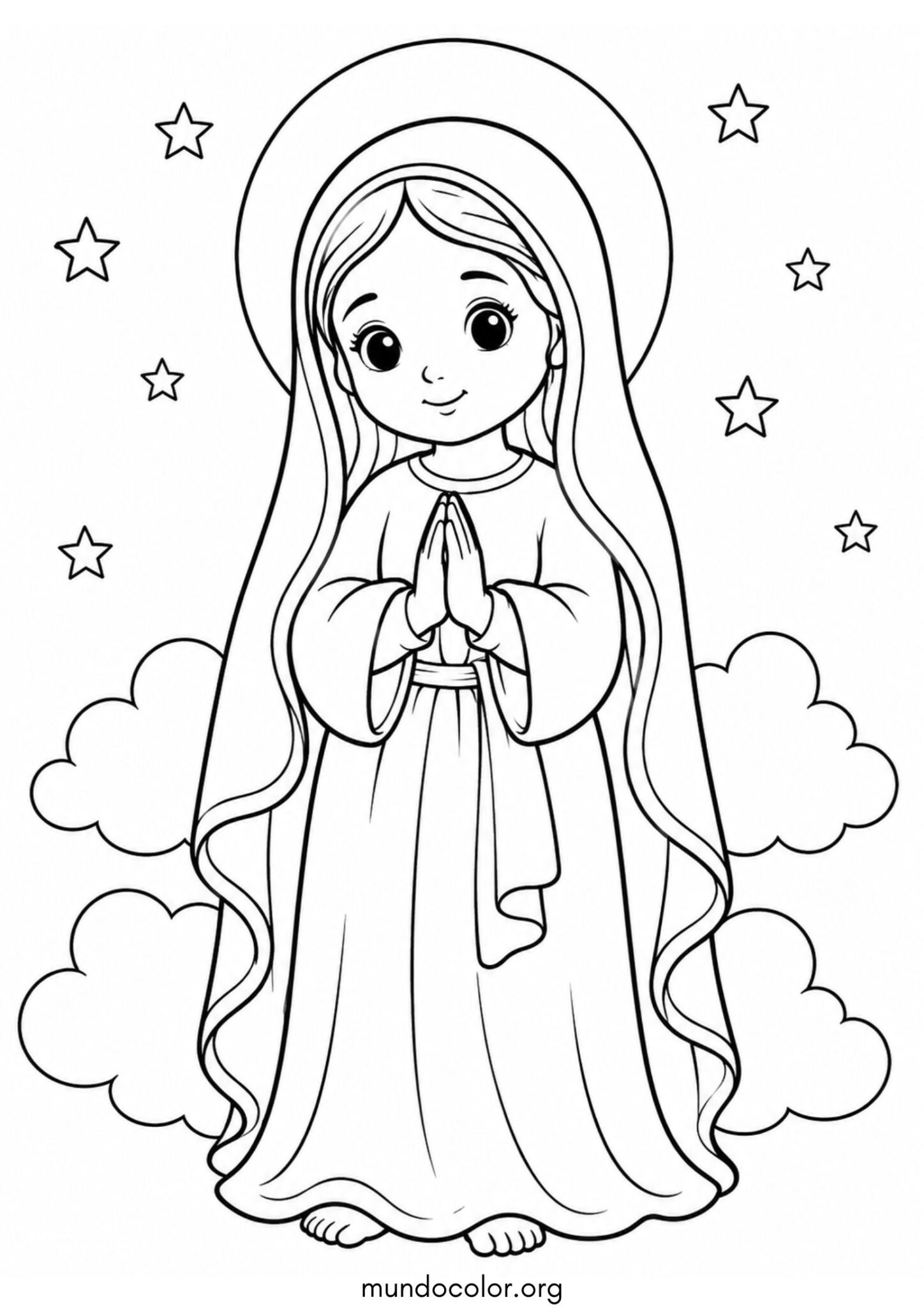 Dibujo de Virgen María infantil para imprimir Dibujo de Virgen María infantil para colorear