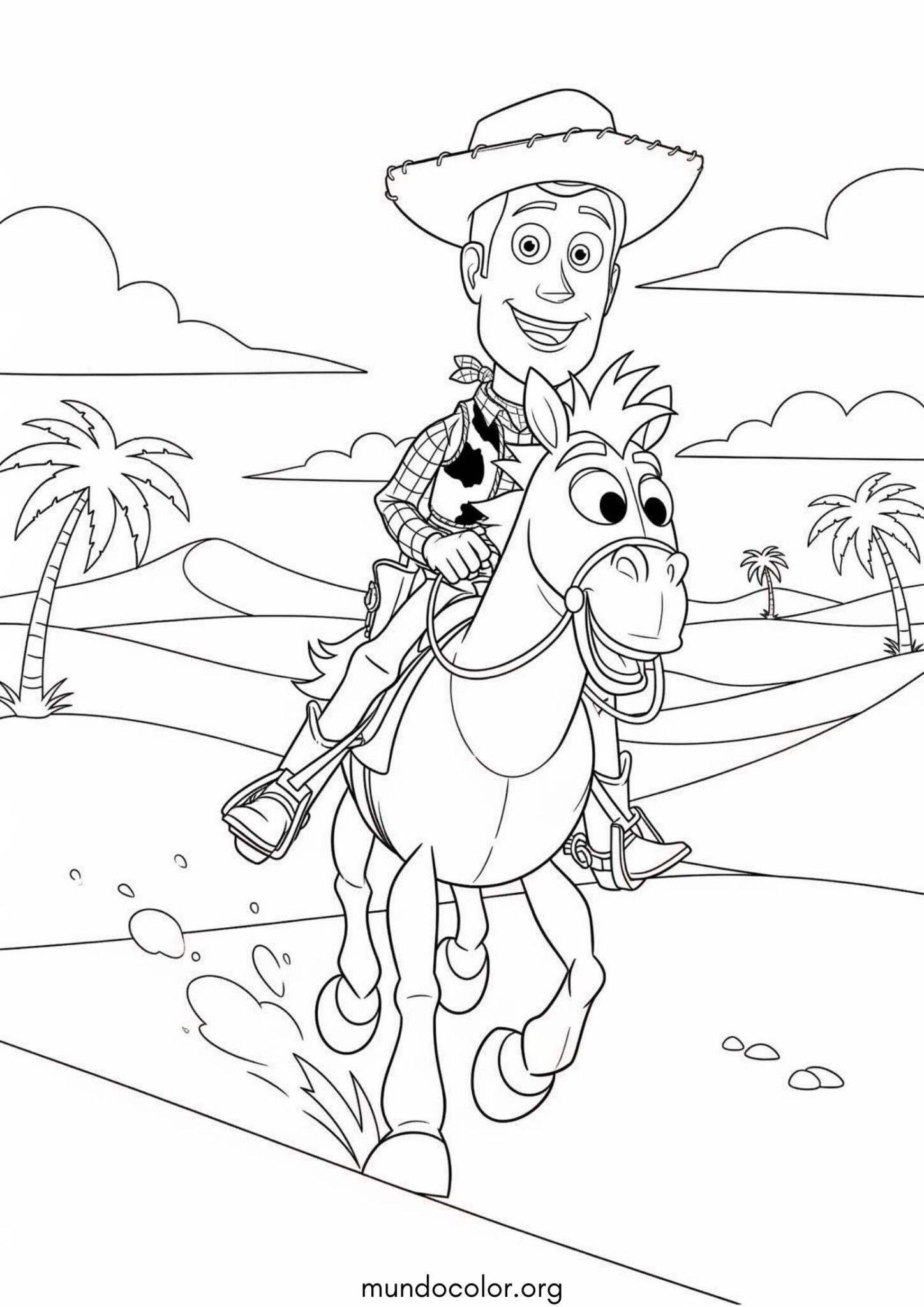 Dibujo de Woody en su caballo (Toy Story) para imprimir Dibujo de Woody en su caballo (Toy Story) para colorear