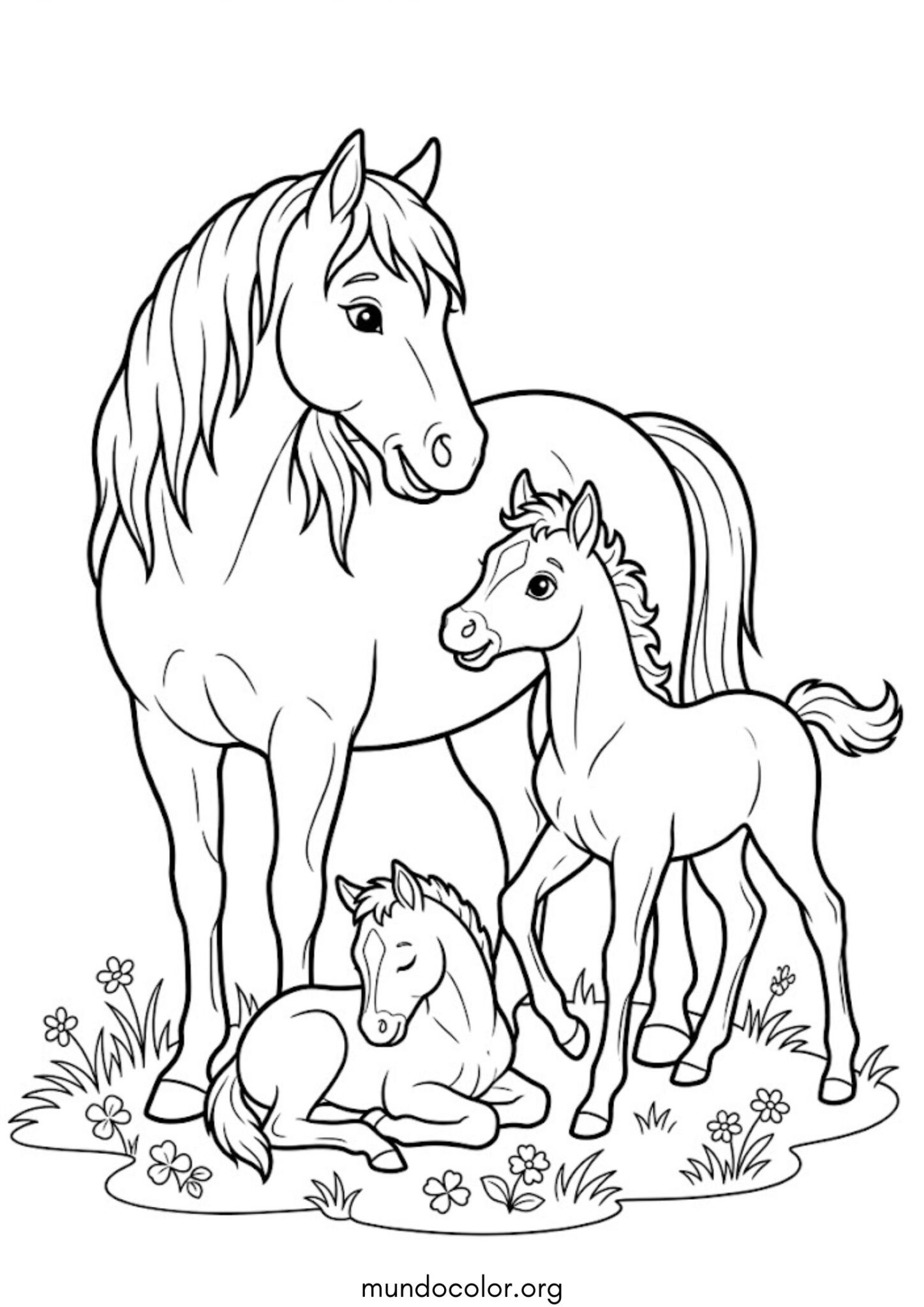 Dibujo de Yegua con sus potrillos para imprimir Dibujo de Yegua con sus potrillos para colorear