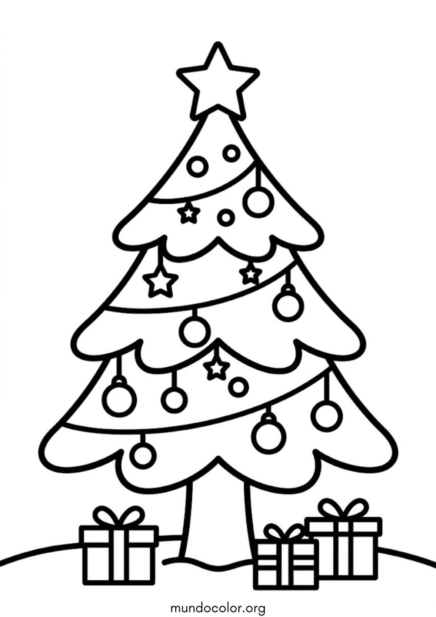 Dibujo de Árbol de Navidad fácil para niños pequeños para colorear