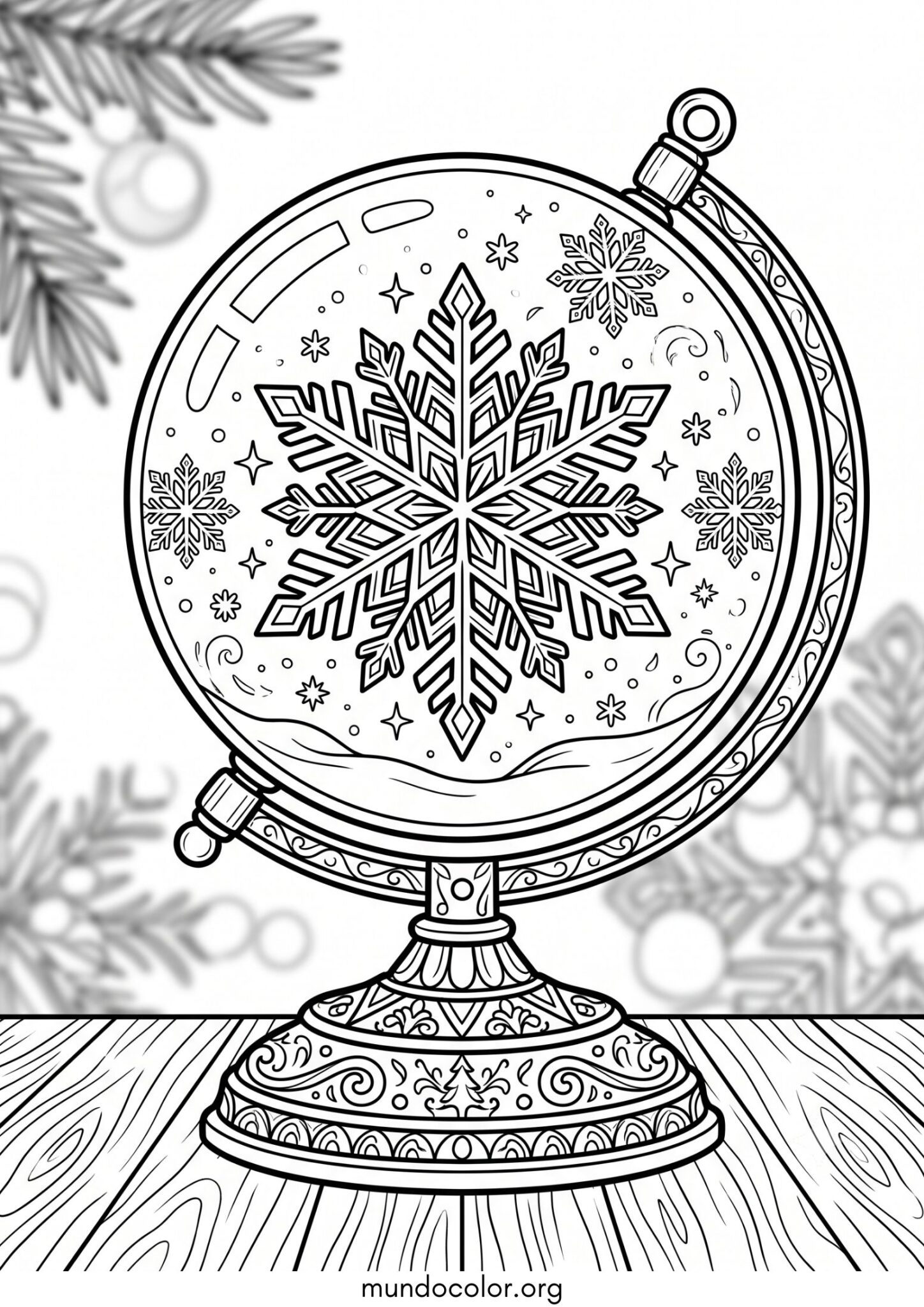 Dibujo de Adorno de Navidad con copo de nieve para colorear