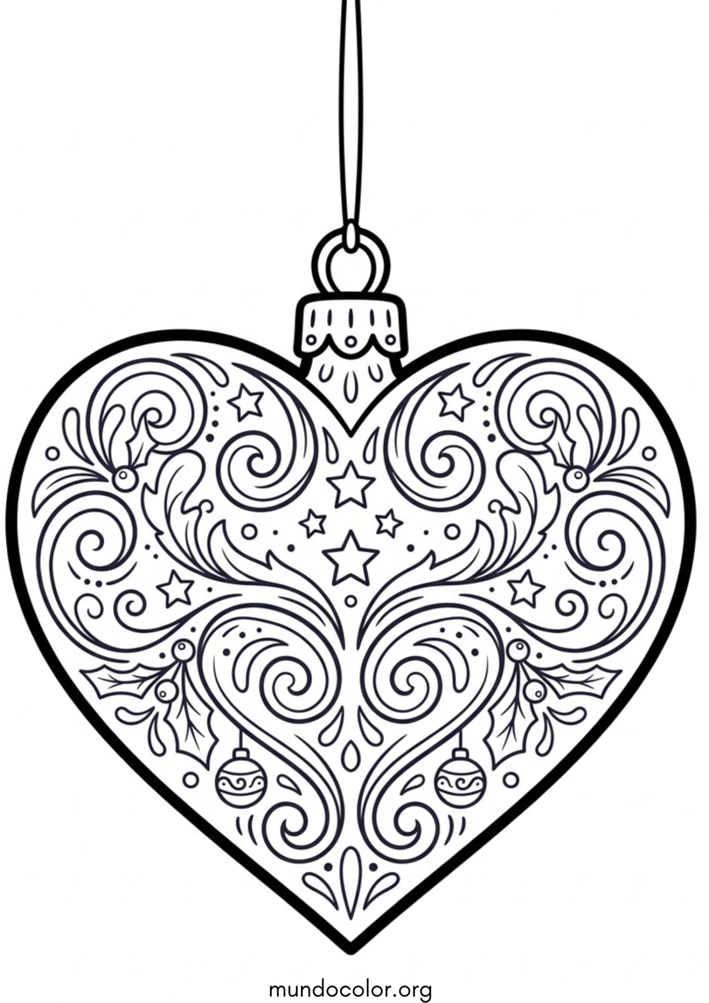 Dibujo de Adorno de Navidad con forma de corazón para colorear