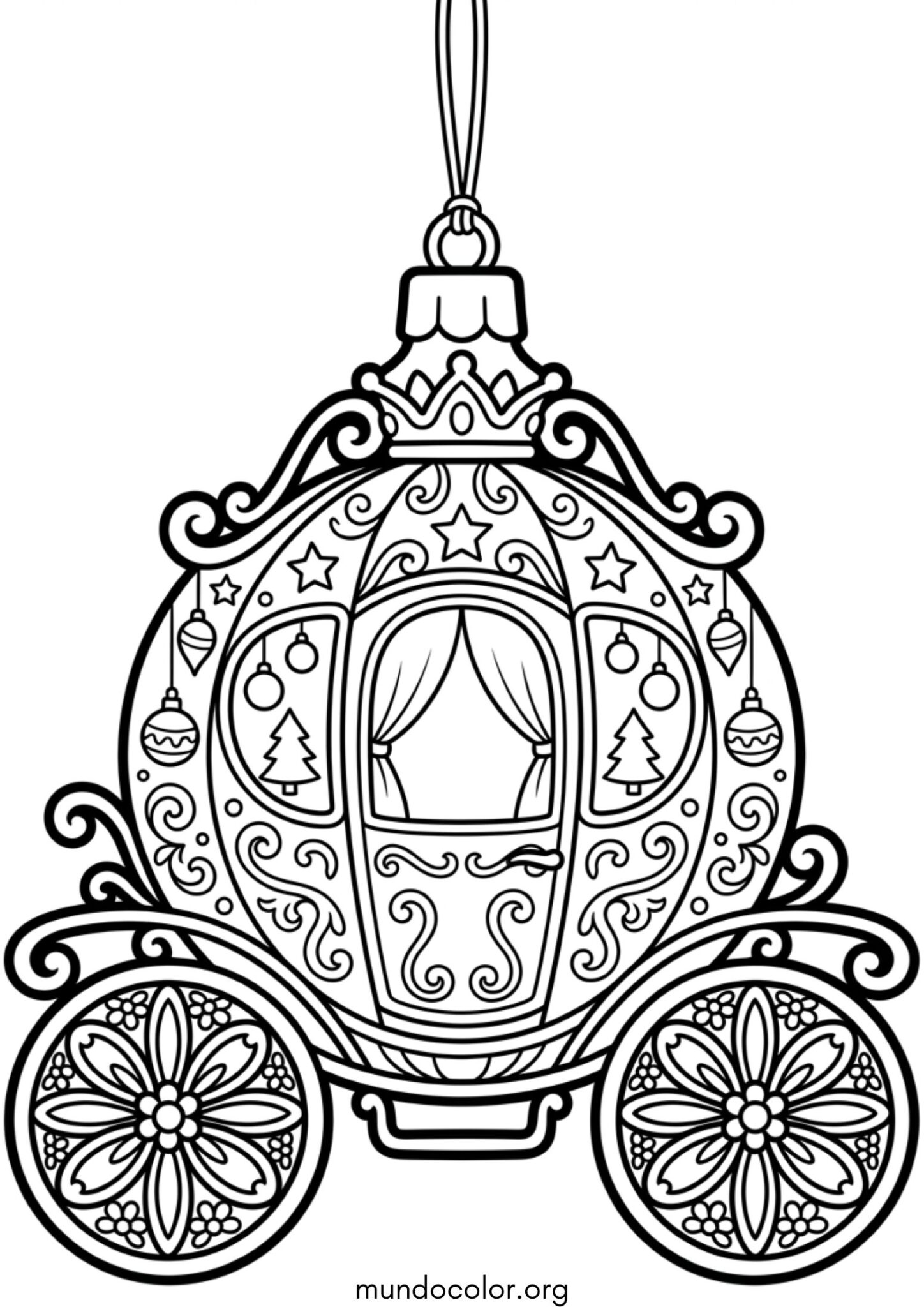 Dibujo de Adorno navideño con forma de carruaje para colorear