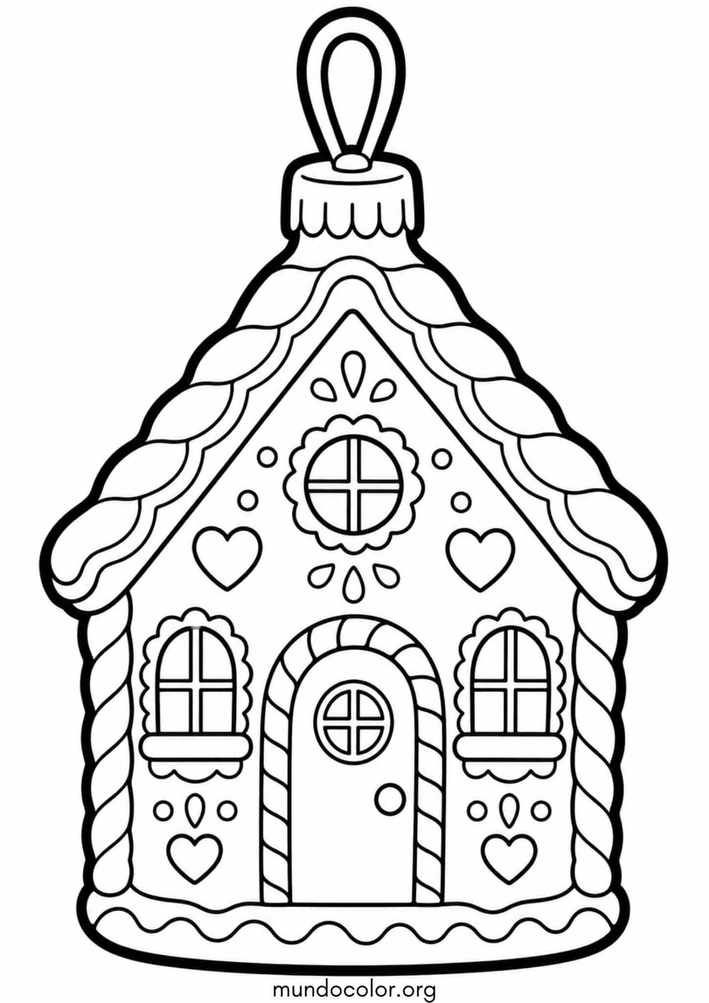 Dibujo de Adorno navideño con forma de casita de jengibre para colorear