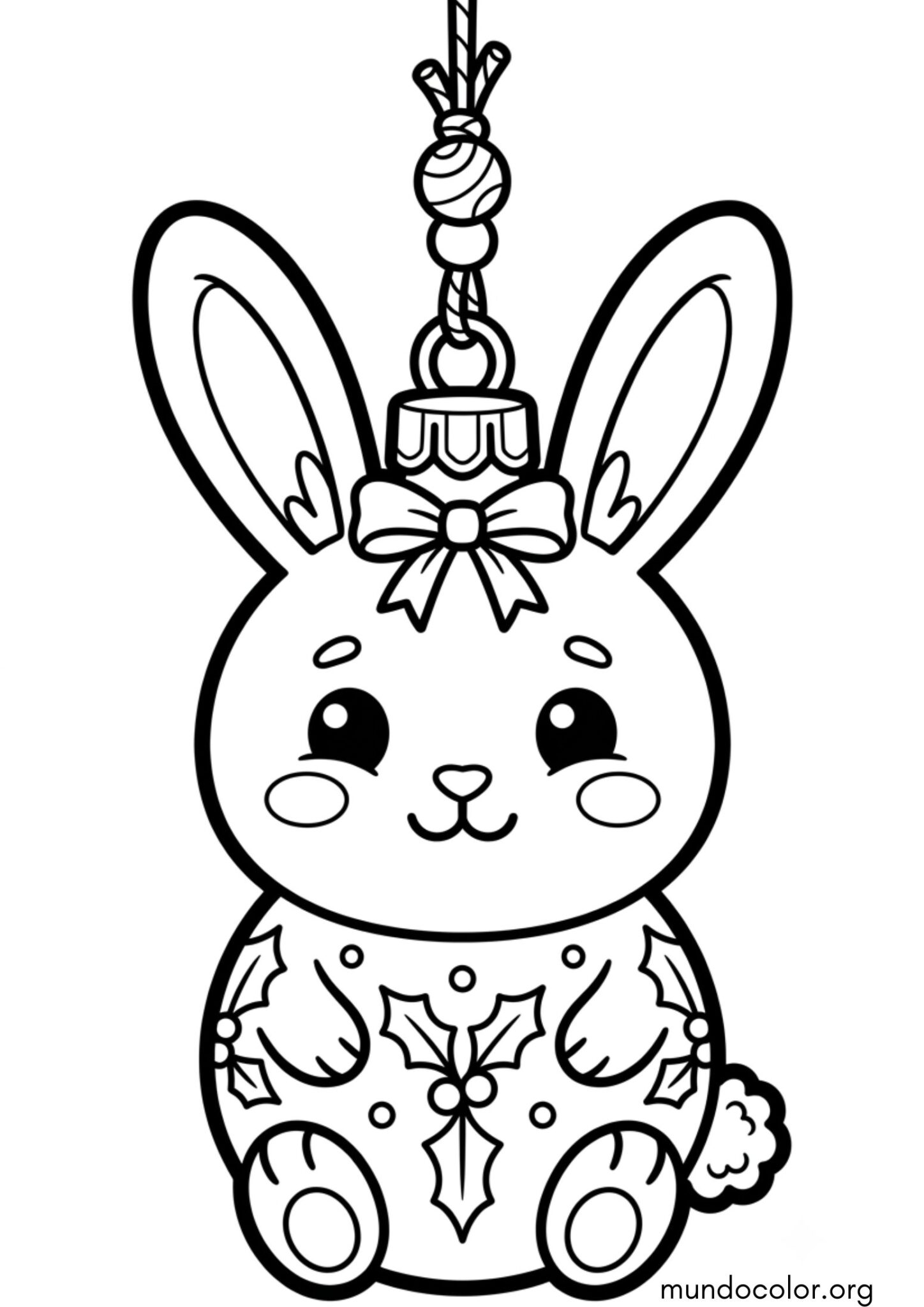 Dibujo de Adorno navideño con forma de conejito para colorear