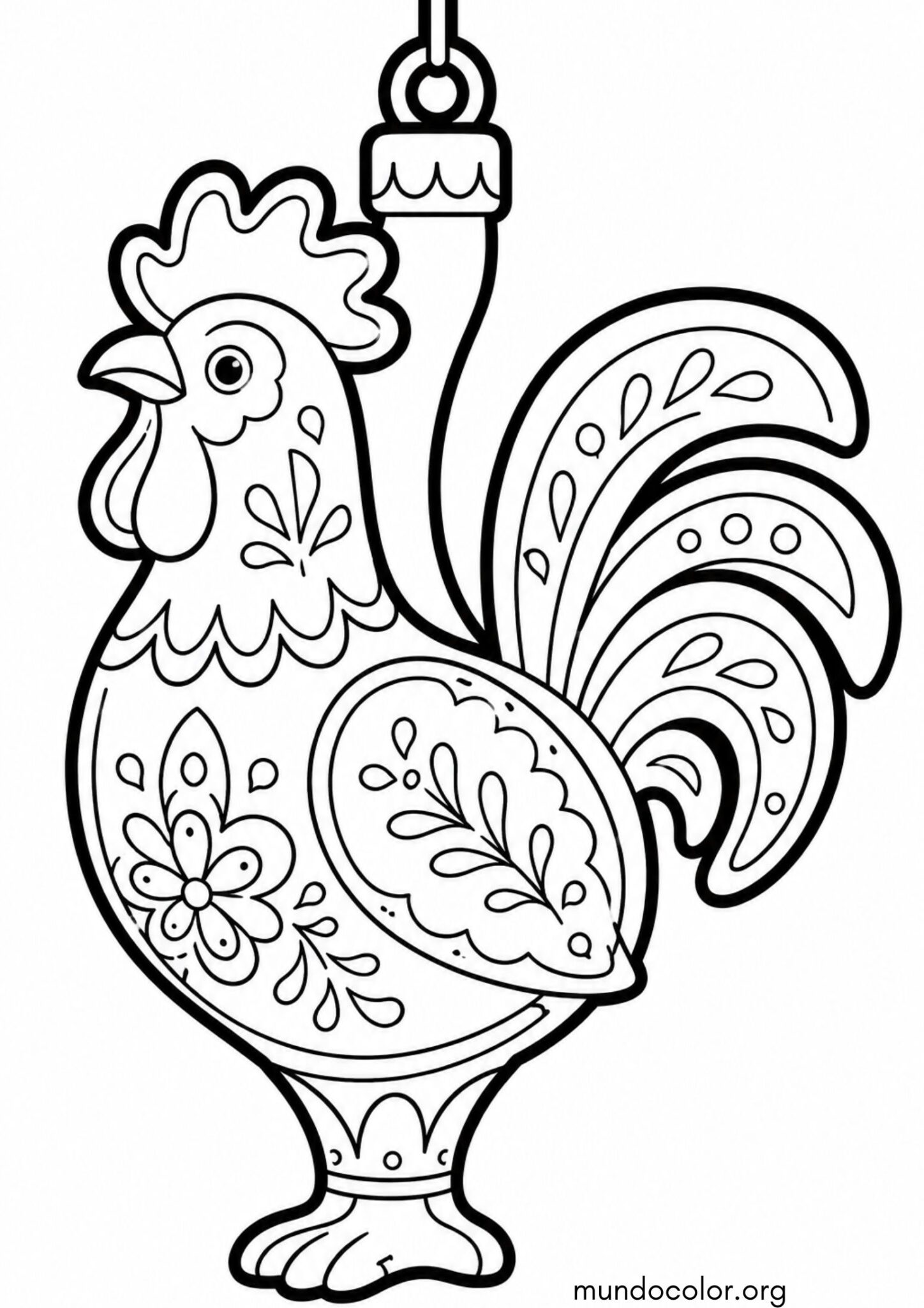 Dibujo de Adorno navideño con forma de gallo para colorear