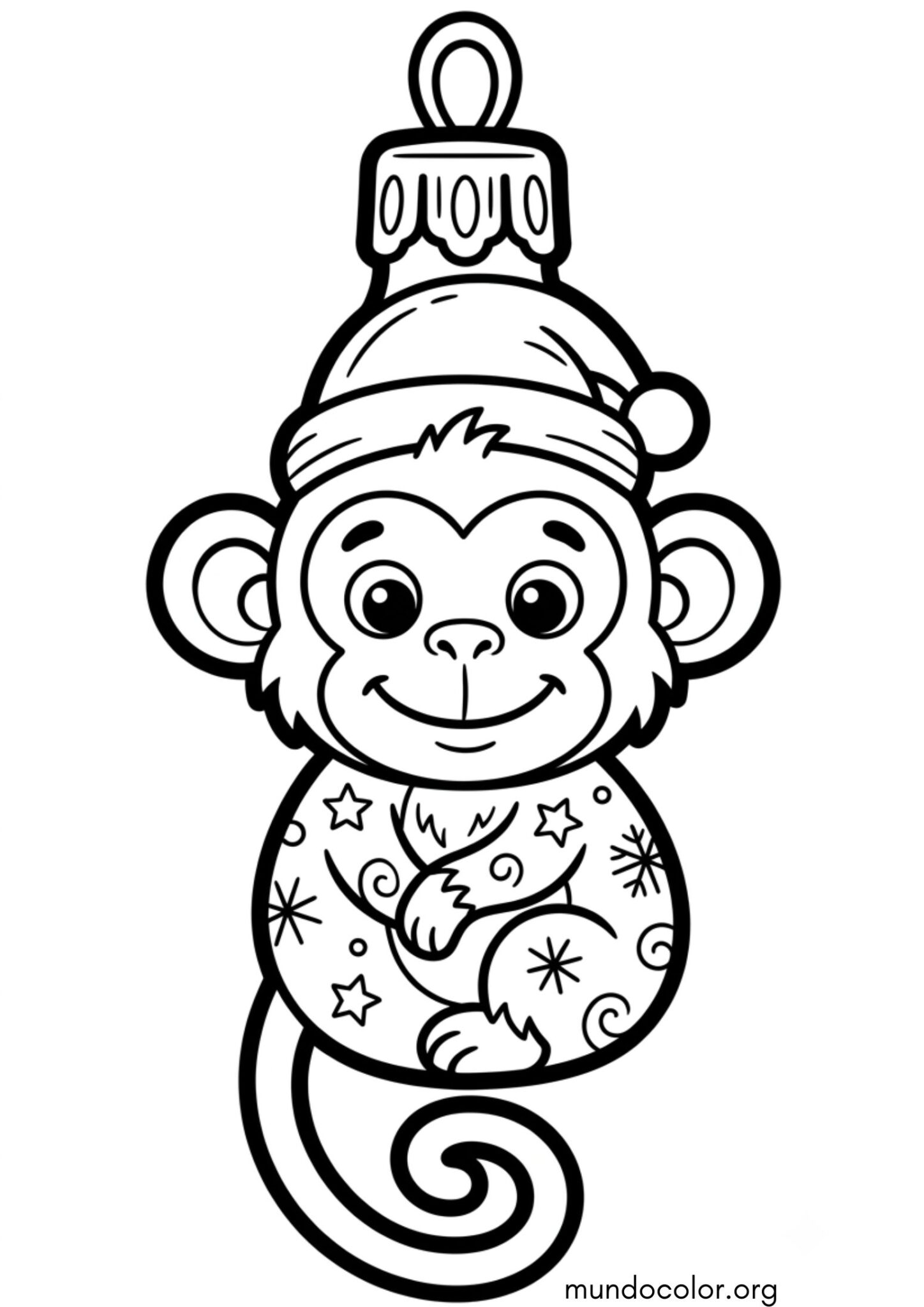 Dibujo de Adorno navideño con forma de monito para colorear