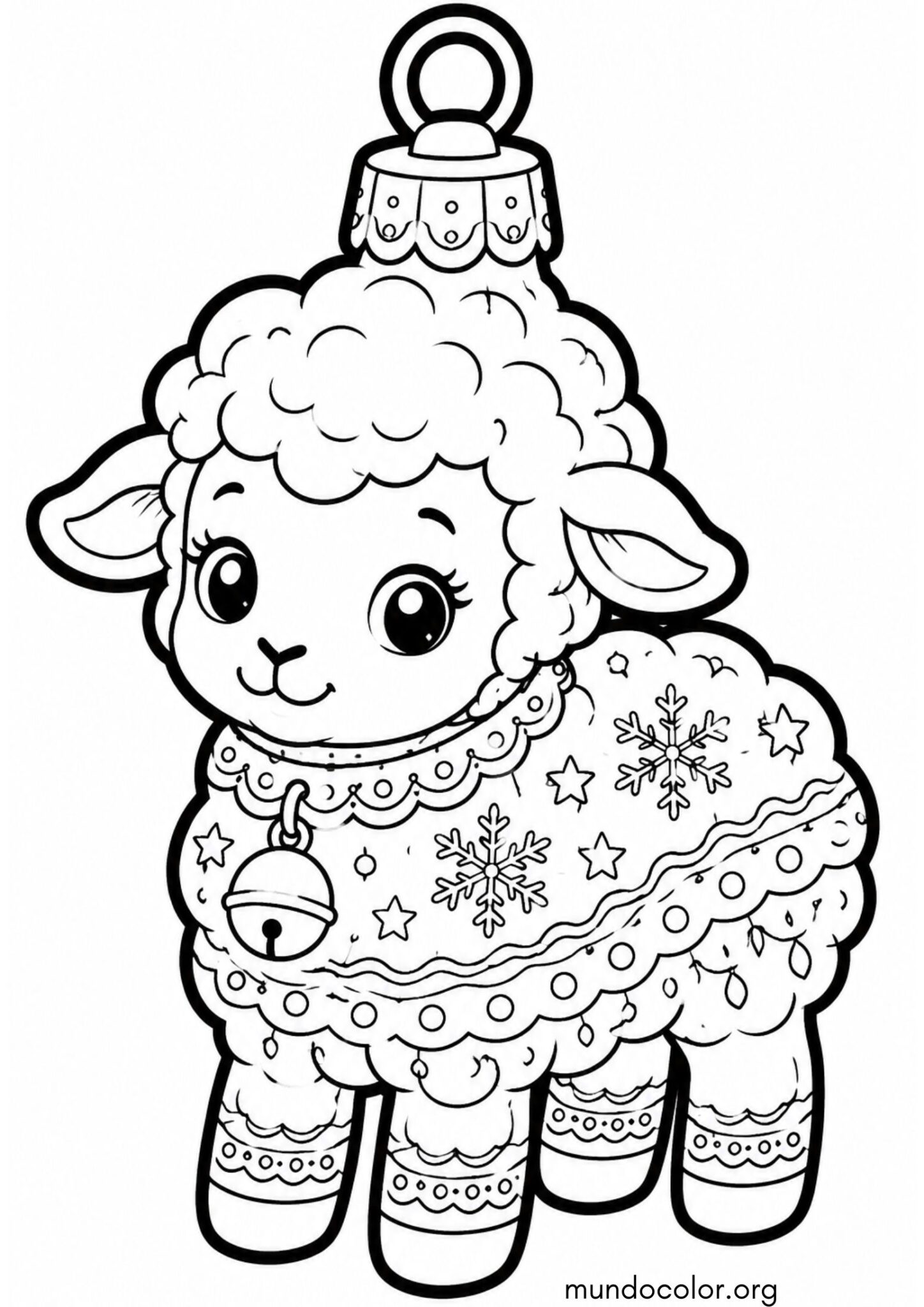 Dibujo de Adorno navideño con forma de ovejita para colorear