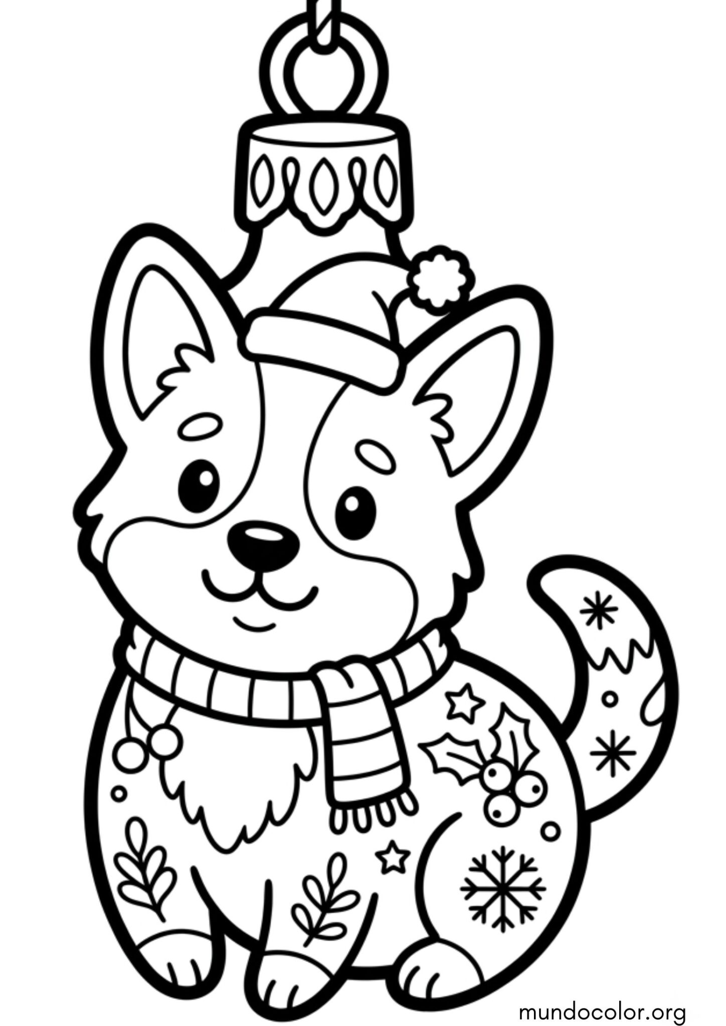 Dibujo de Adorno navideño con forma de perrito para colorear
