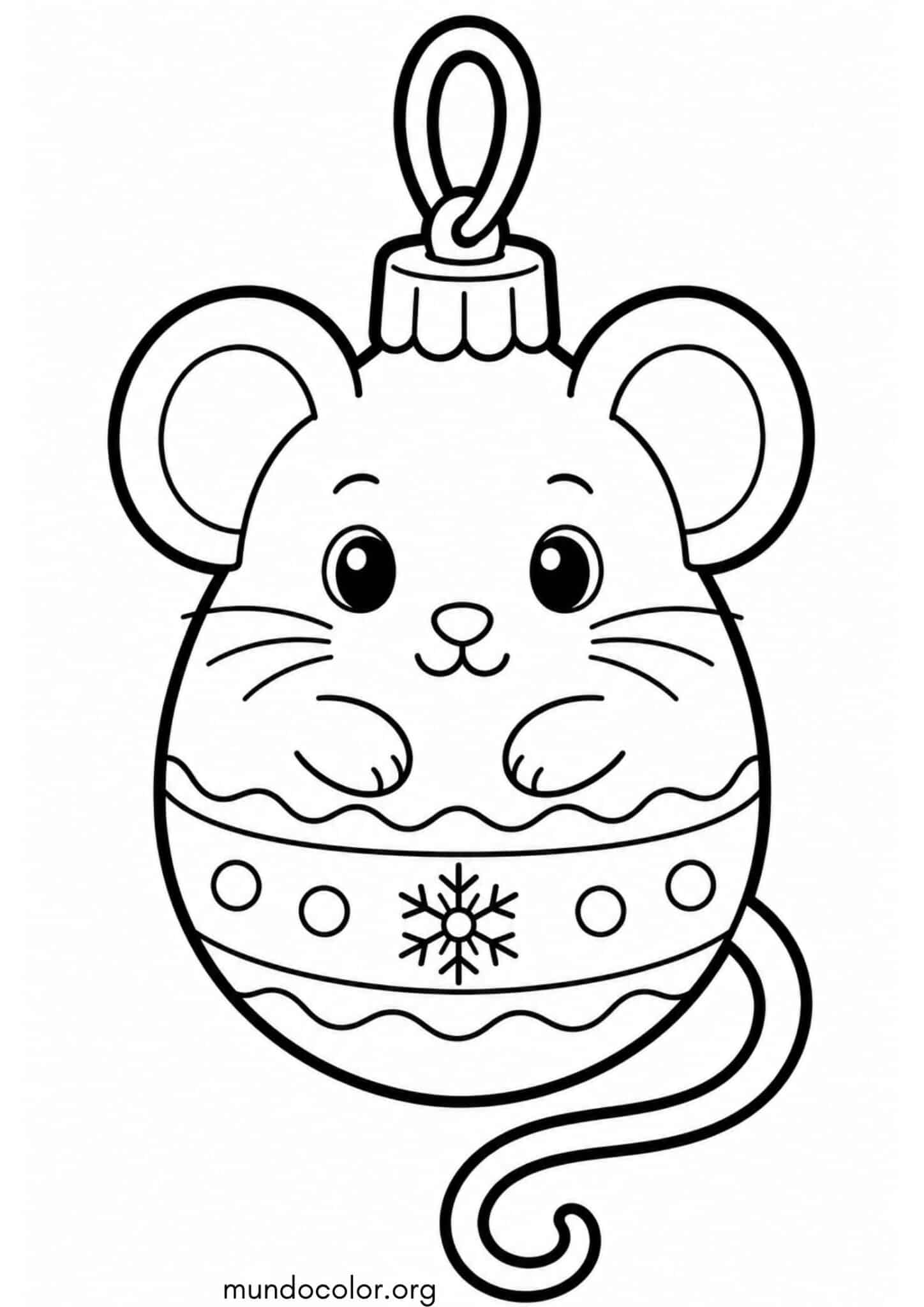 Dibujo de Adorno navideño con forma de ratoncito para colorear