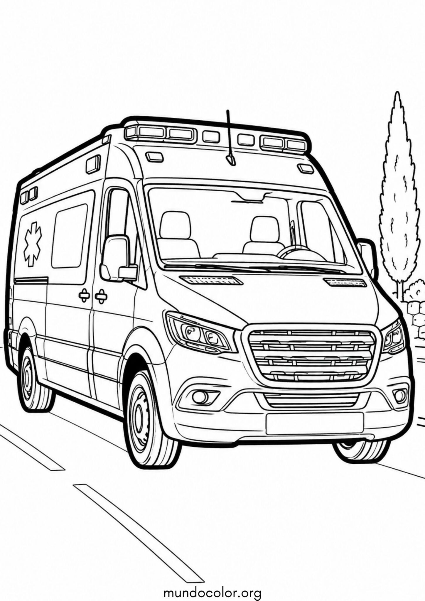 Dibujo de Ambulancia moderna en la carretera para imprimir Dibujo de Ambulancia moderna en la carretera para colorear