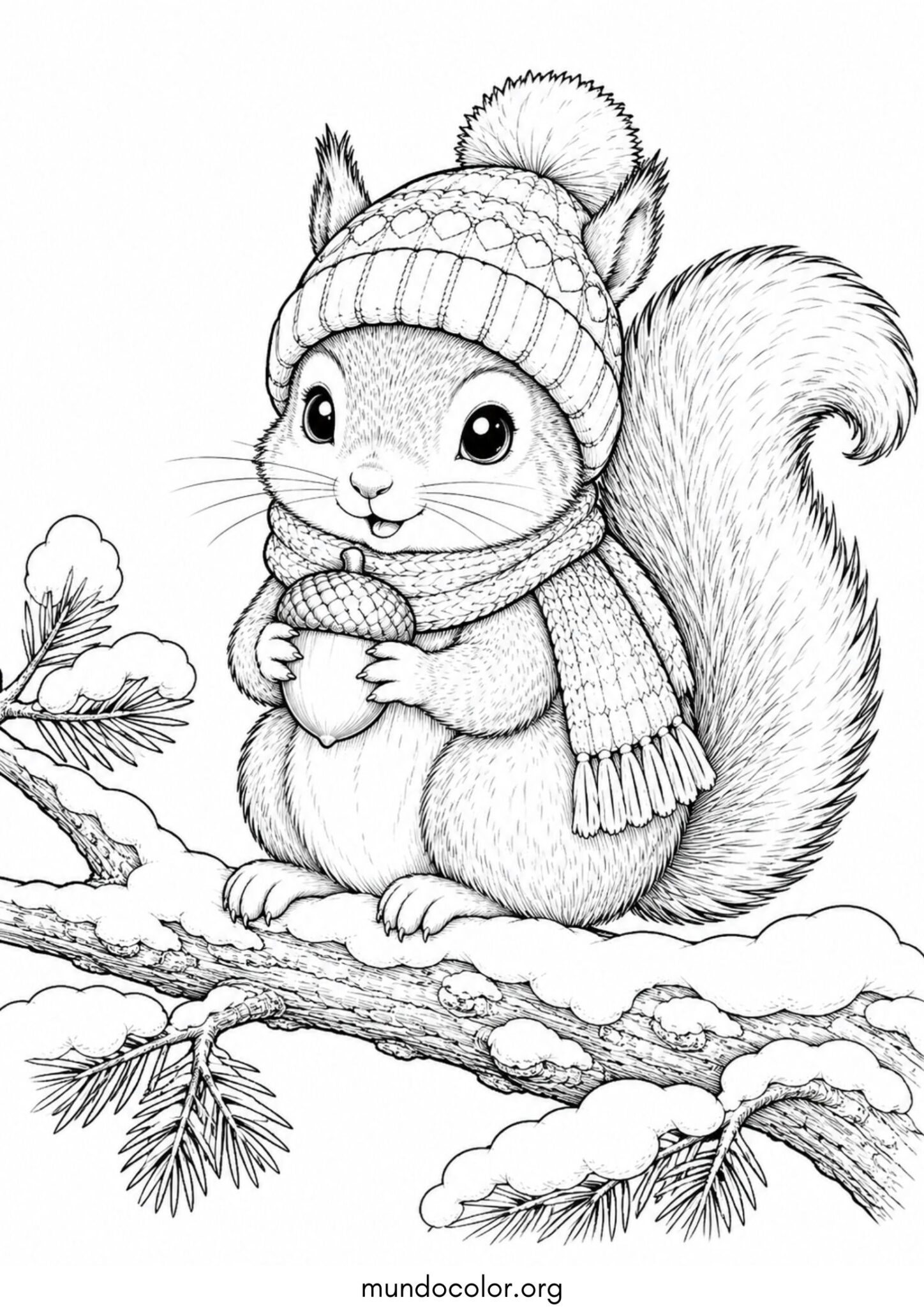 Dibujo de Ardillita con gorro de invierno para colorear