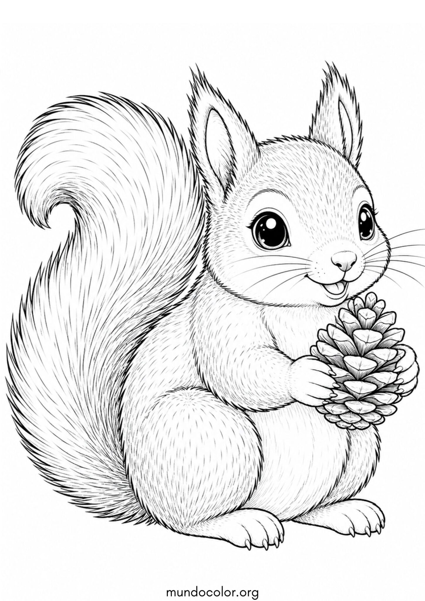 Dibujo de Ardillita con una piña de pino para imprimir Dibujo de Ardillita con una piña de pino para colorear