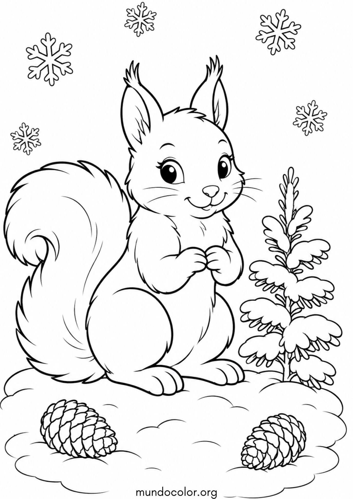 Dibujo de Ardillita en el bosque nevado para colorear