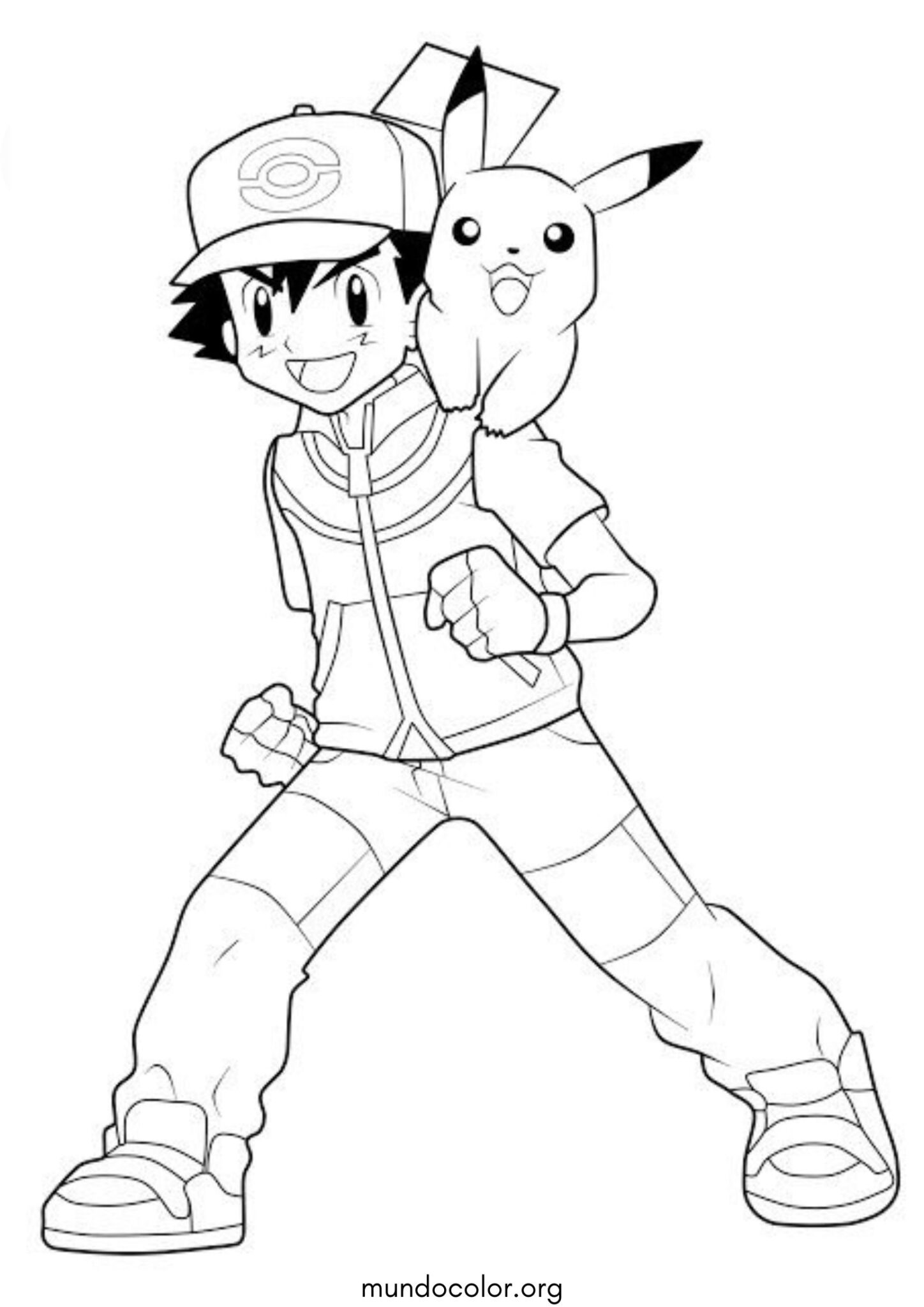 Dibujo de Ash y el Pokémon Pikachu para colorear