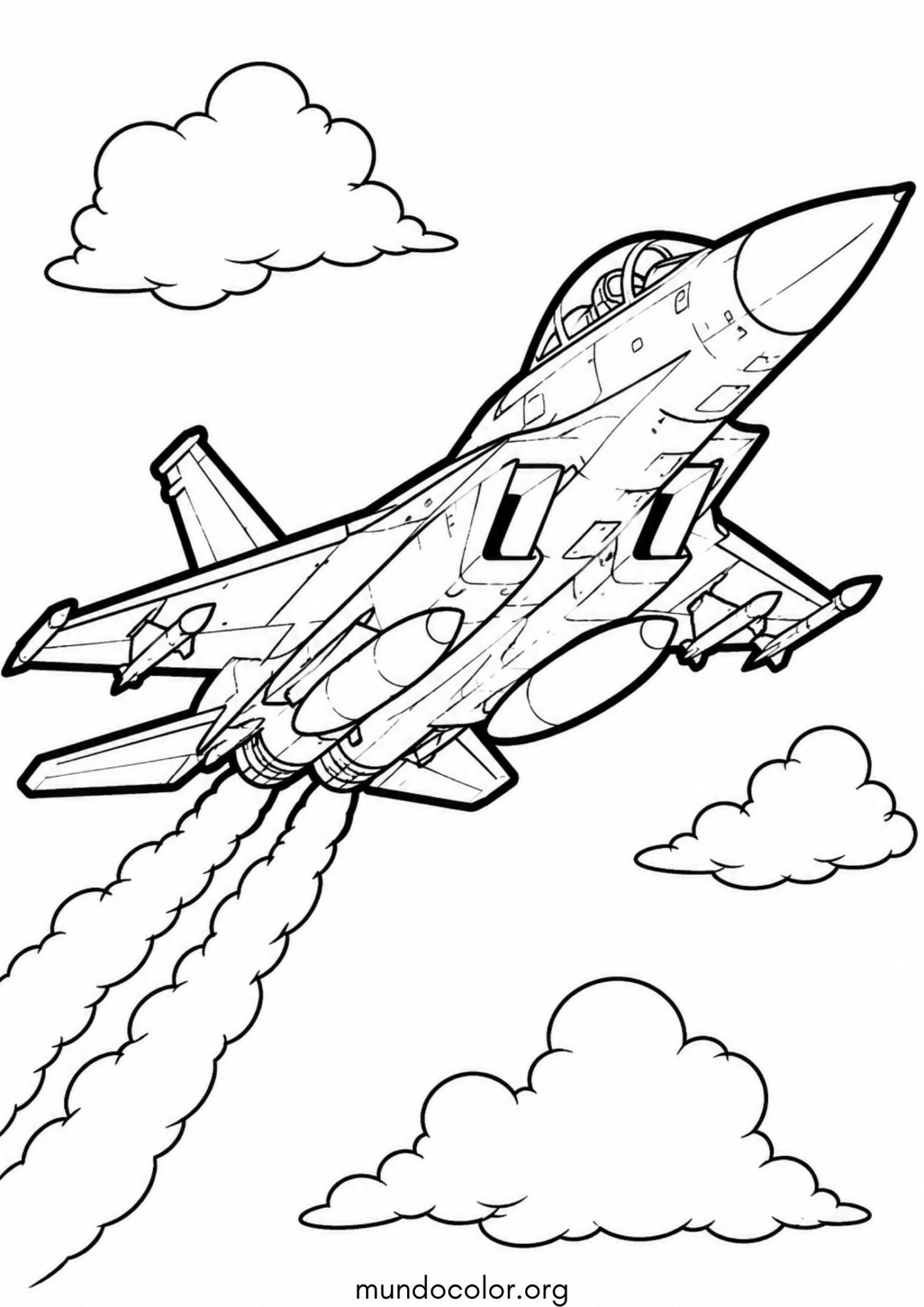 Dibujo de Avión caza militar volando entre las nubes para imprimir Dibujo de Avión caza militar volando entre las nubes para colorear