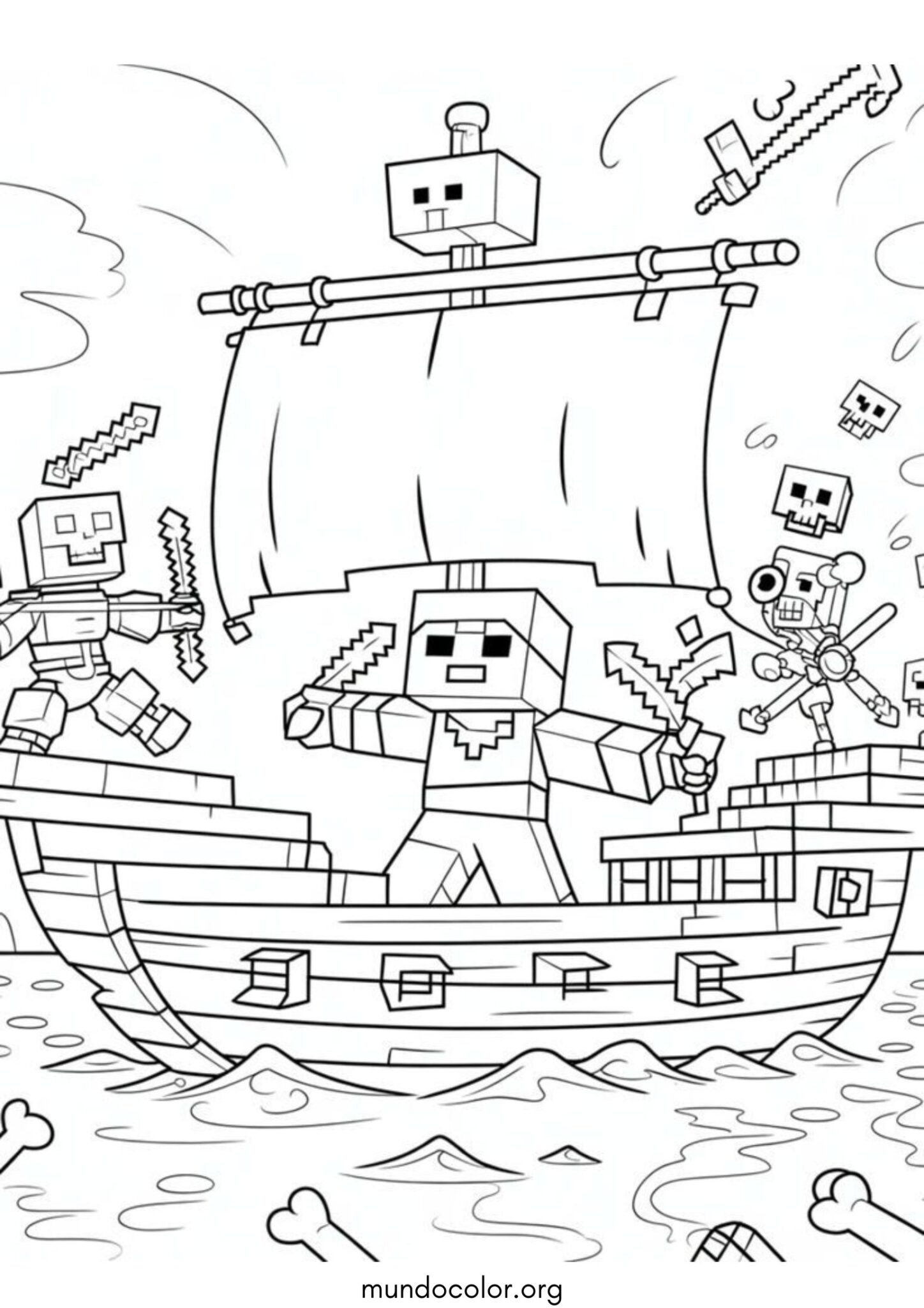 Dibujo de Barco pirata de Minecraft para colorear