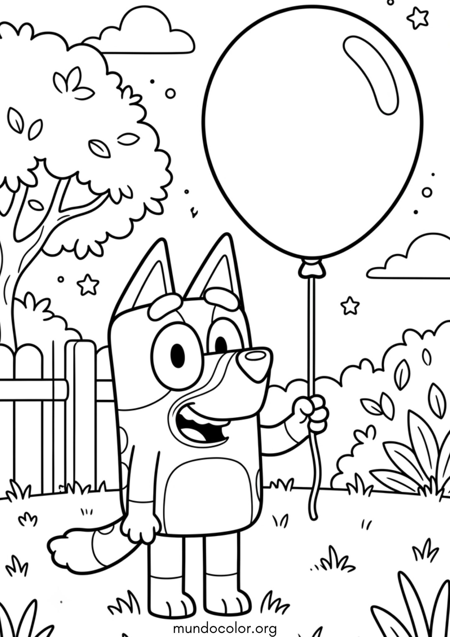 Dibujo de Bluey con un globo para imprimir Dibujo de Bluey con un globo para colorear