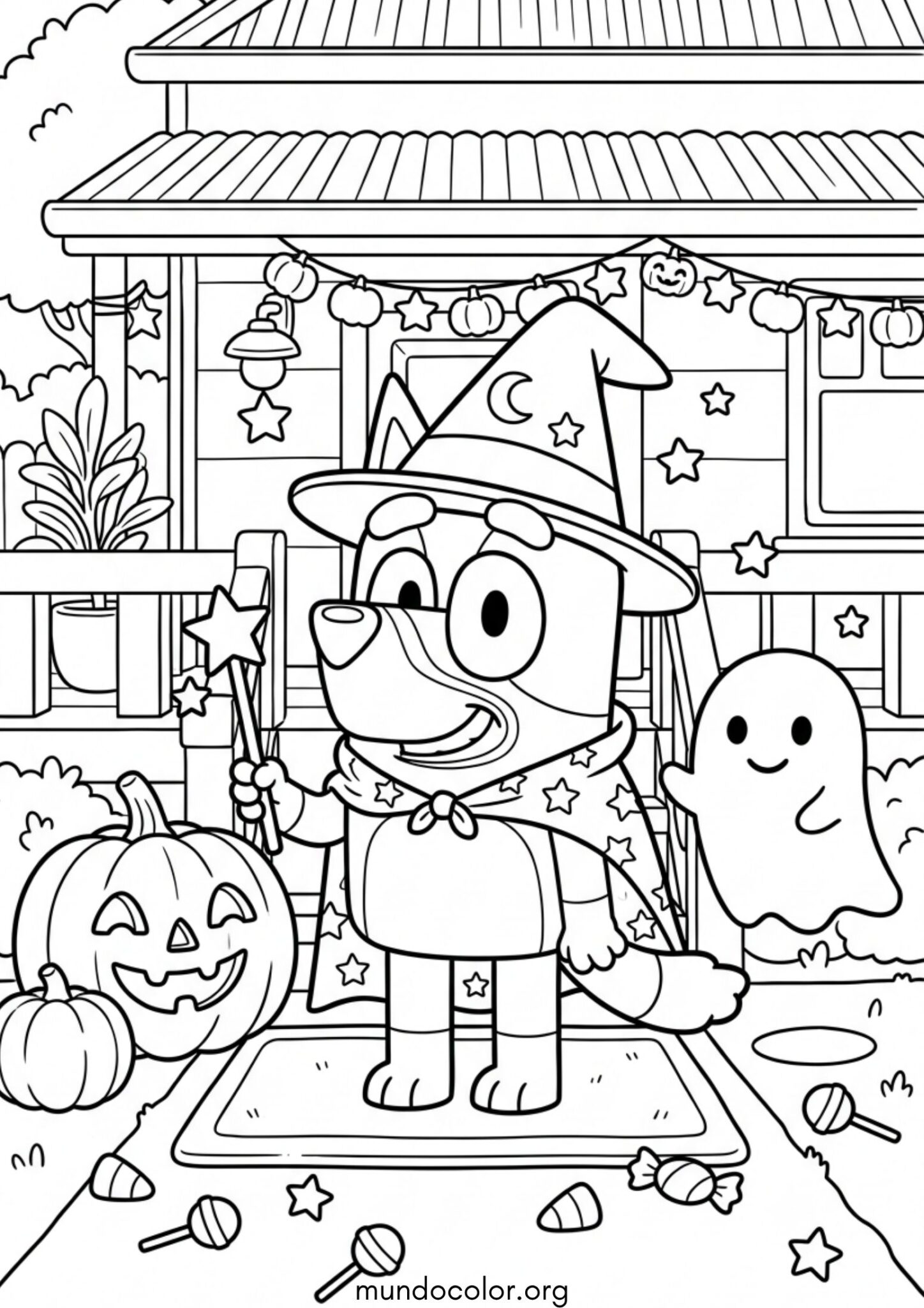 Dibujo de Bluey de Halloween para imprimir Dibujo de Bluey de Halloween para colorear