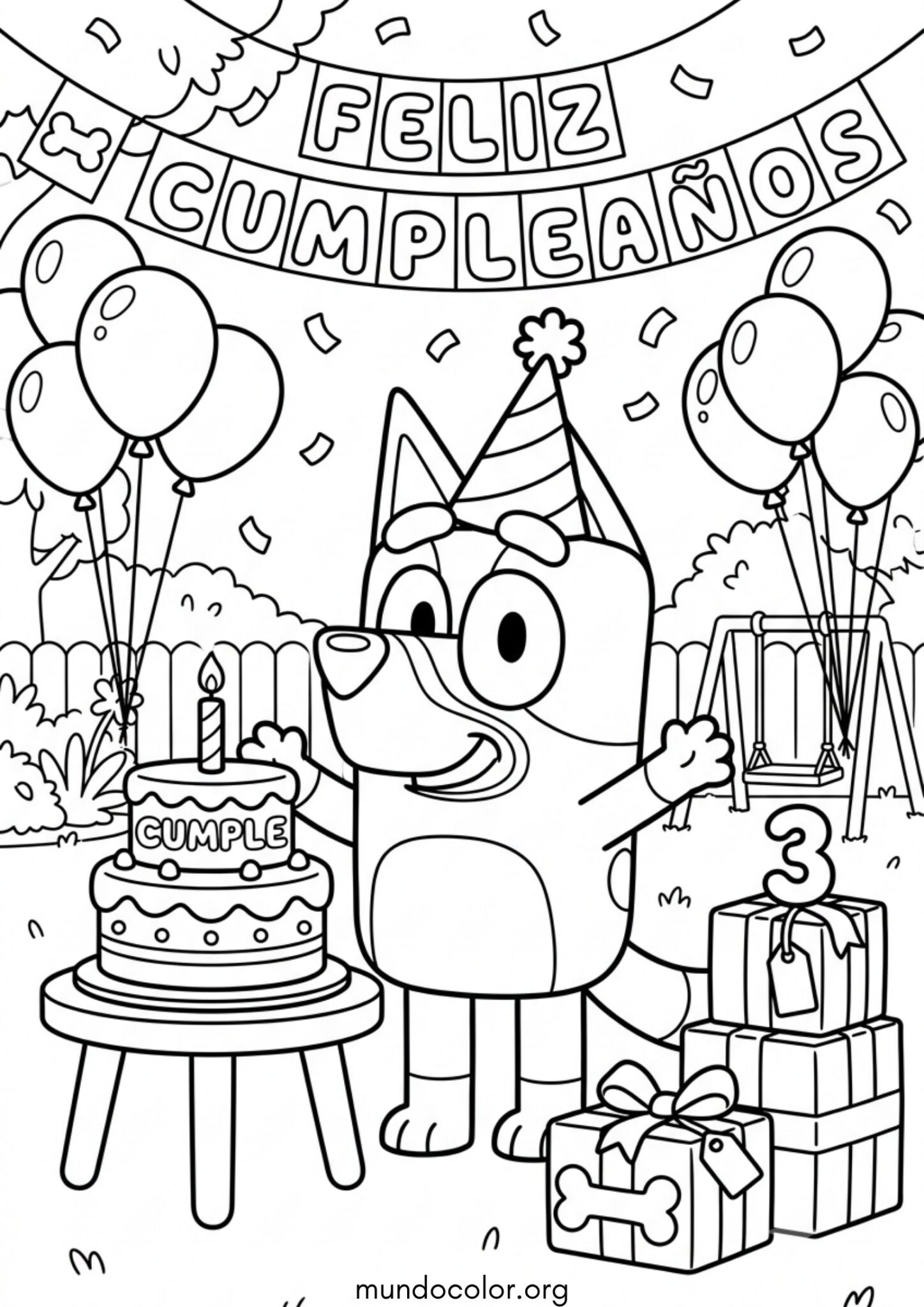 Dibujo de Bluey de cumpleaños para imprimir Dibujo de Bluey de cumpleaños para colorear