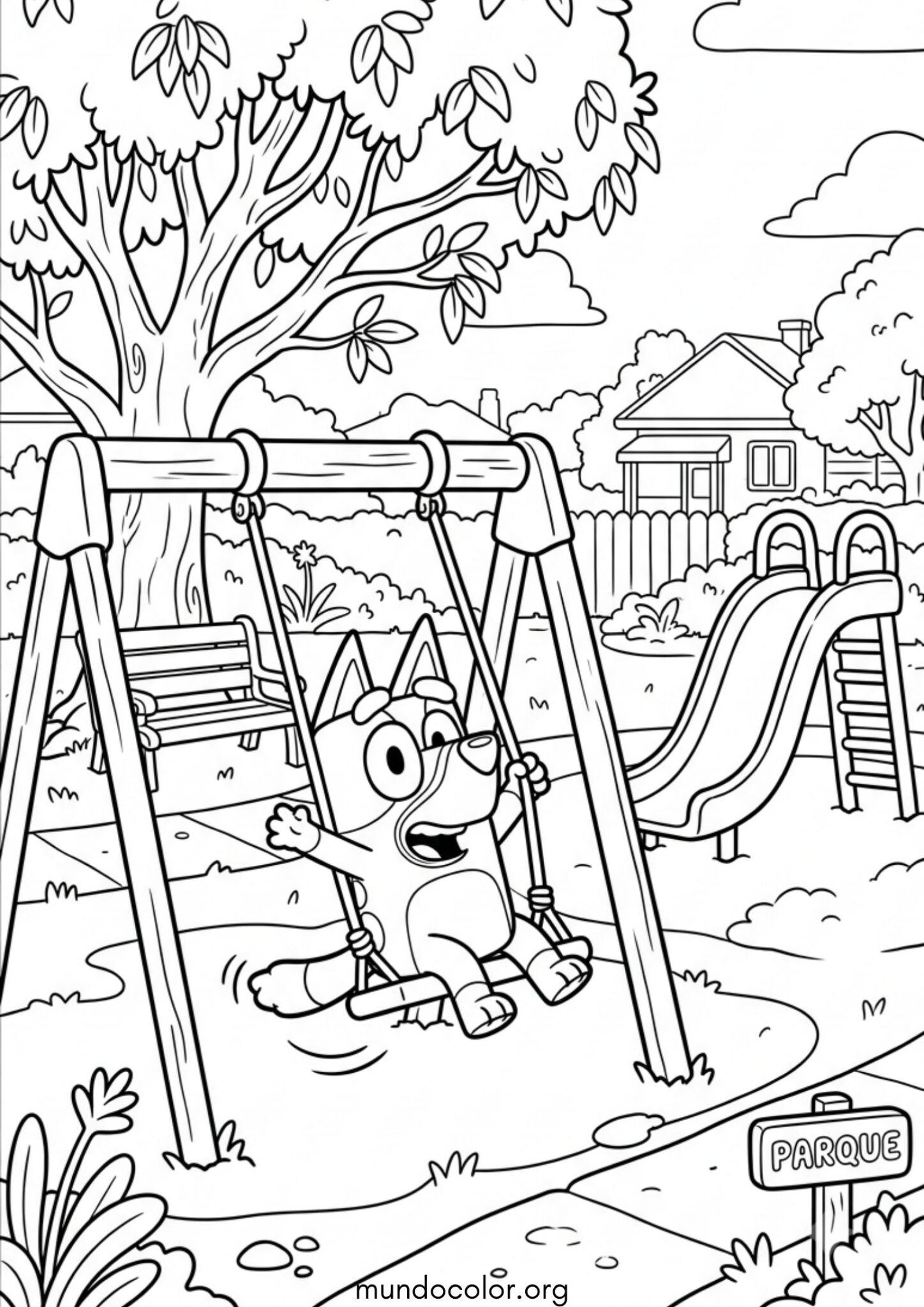 Dibujo de Bluey en el parque para colorear