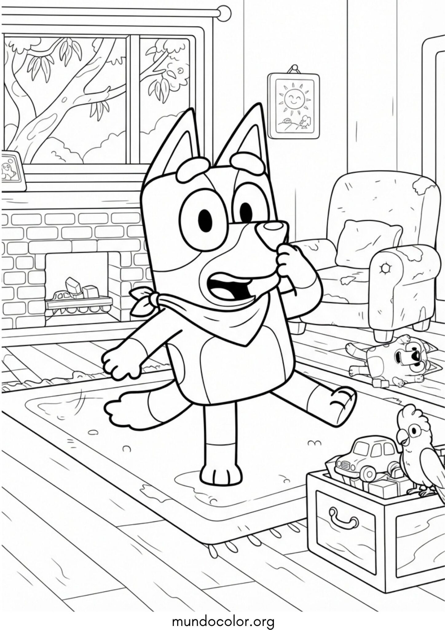 Dibujo de Bluey jugando a las estatuas mágicas para imprimir Dibujo de Bluey jugando a las estatuas mágicas para colorear