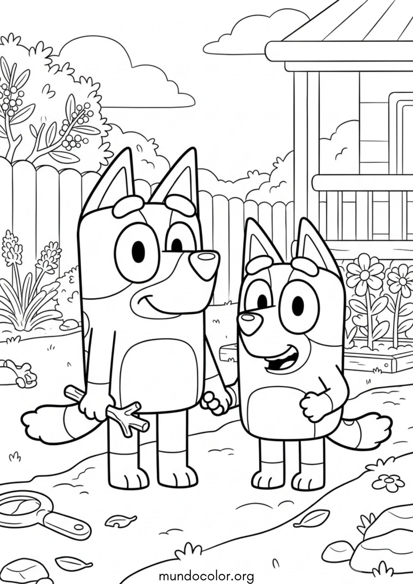 Dibujo de Bluey y Bingo para imprimir Dibujo de Bluey y Bingo para colorear