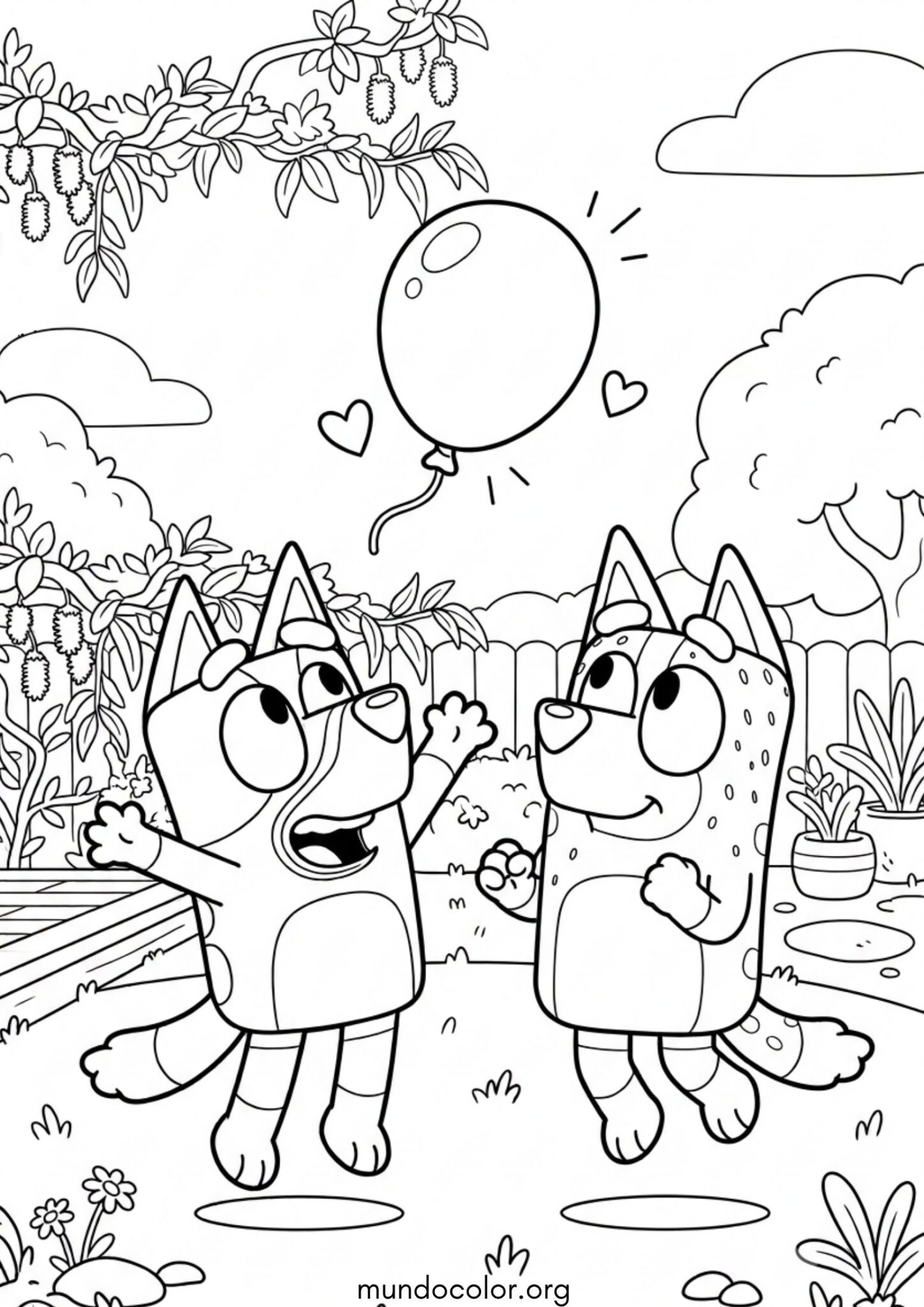 Dibujo de Bluey y el juego del globo (Keepy Uppy) para imprimir Dibujo de Bluey y el juego del globo (Keepy Uppy) para colorear