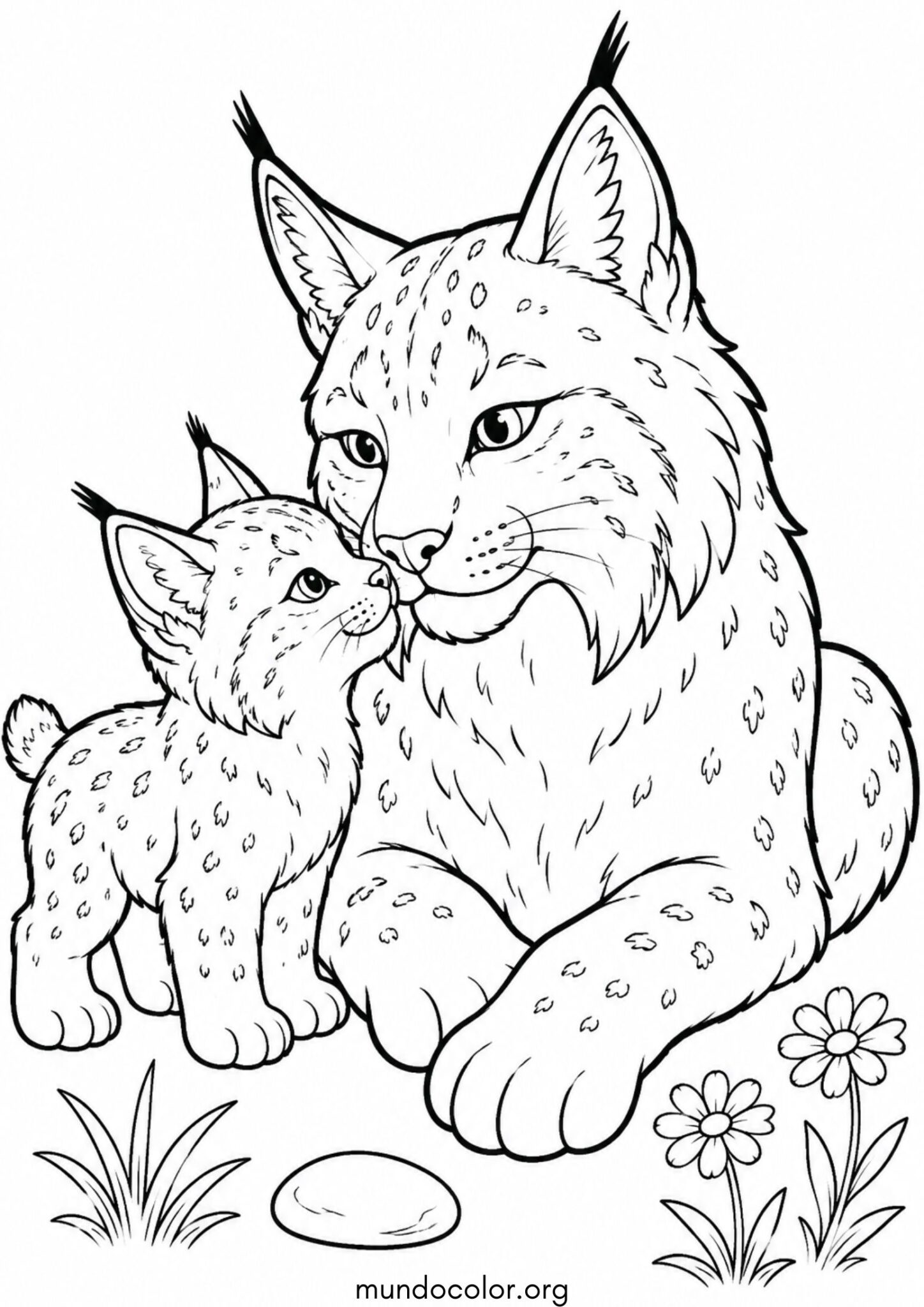 Dibujo de Cachorro de lince con su madre para imprimir Dibujo de Cachorro de lince con su madre para colorear
